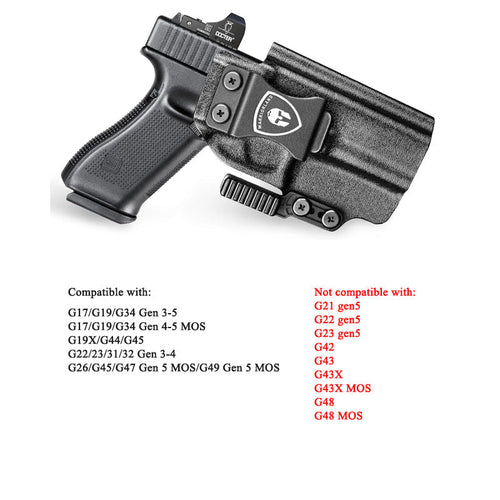 Glock 17 IWB Kydex Holster with Claw Attachment and Optic Cut: Glock 17/19/34 Gen3-5、Glock 17/19 Gen 4-5 MOS、Glock 23/22/31/32 Gen3-4,G19X /G44/45,G45 MOS Adj. Cant & Retention, Right Hand|WARRIORLAND - WARRIORLAND