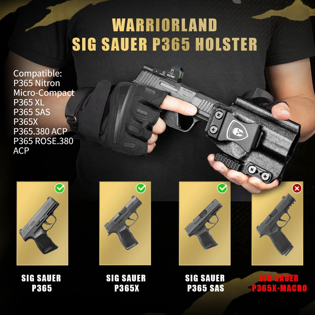 Sig P365 IWB Kydex Holster with Claw Attachment and Optic Cut: Sig Sauer P365 P365 XL P365 SAS P365X P365.380 ACP P365 ROSE.380 ACP, Inside Waistband Appendix Carry P365 Holster, Adj. Cant & Retention, Right Hand|WARRIORLAND - WARRIORLAND