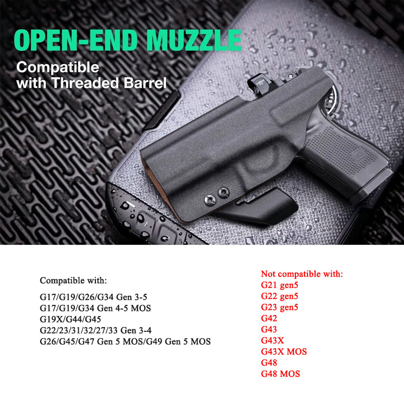 IWB Kydex Holster with Claw and Optic Cut: Glock 17/19/26/34 Gen3-5、Glock 17/19 Gen 4-5 MOS、Glock 23/32 Gen3-4,G19X G26 Gen5 MOS G34 Gen5 MOS G44 G45 G45 MOS Inside Waistband Appendix Carry G19 Holster, Adj. Cant & Retention, Right Hand|WARRIORLAND - WARRIORLAND