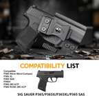 WARRIORLAND IWB Kydex Holster Compatible with Sig Sauer P365 P365 XL P365 SAS P365X P365.380 ACP P365 ROSE.380 ACP, Inside Waistband Appendix Conceal Carry, with Claw & Adj. Retention & Cant, Right Hand - WARRIORLAND