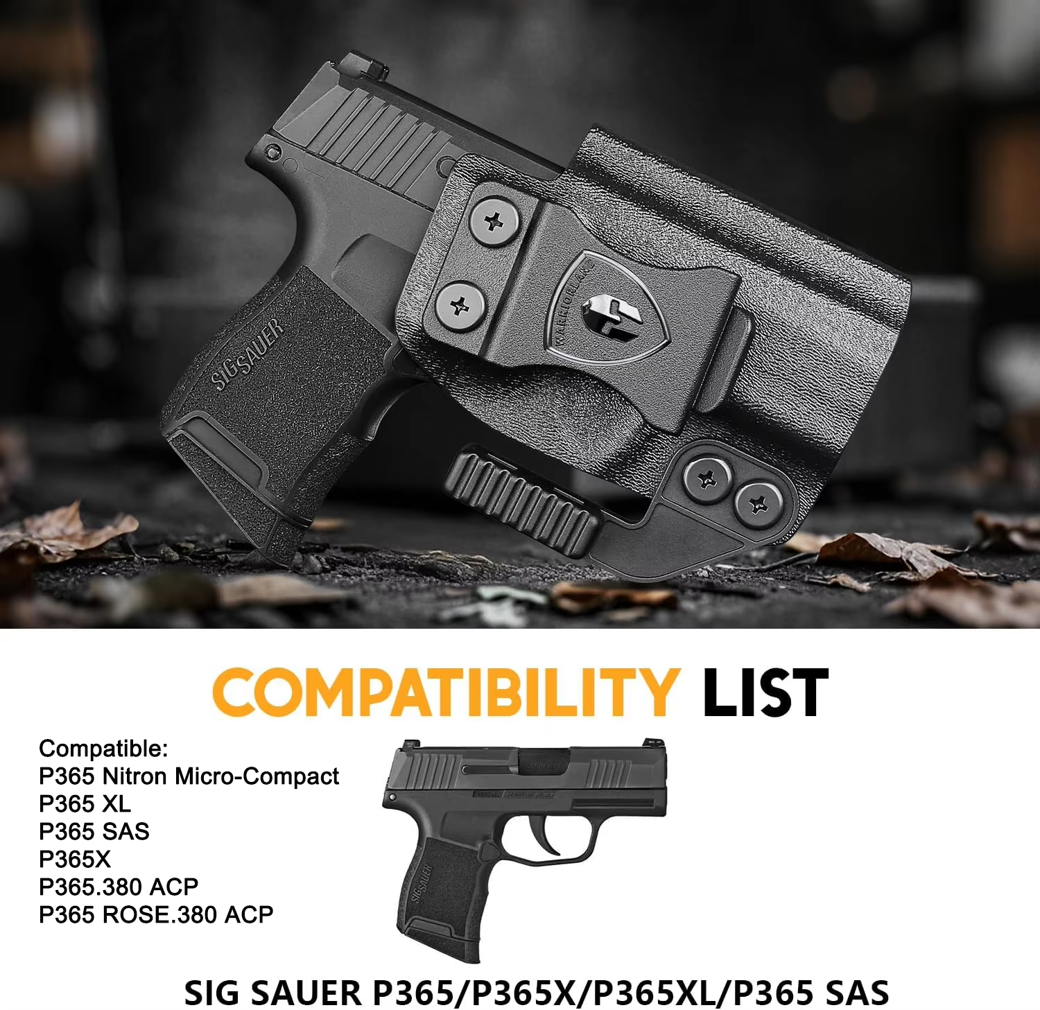 WARRIORLAND IWB Kydex Holster Compatible with Sig Sauer P365 P365 XL P365 SAS P365X P365.380 ACP P365 ROSE.380 ACP, Inside Waistband Appendix Conceal Carry, with Claw & Adj. Retention & Cant, Right Hand - WARRIORLAND