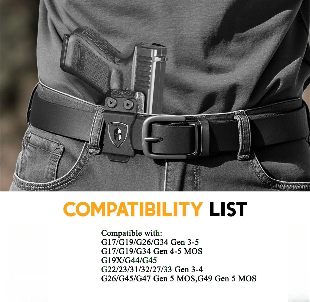 WARRIORLAND IWB Kydex Holster Compatible with Glock G17/G19/G26/G34/ Gen3-5  G17/G19 Gen4-5 MOS  G19X  G23/G32 Gen3-4  G26/G34 Gen5 MOS  G44  G45  G45 MOS, Inside Waistband Appendix Conceal Carry, with Claw & Adj. Retention & Cant, Right Hand - WARRIORLAND