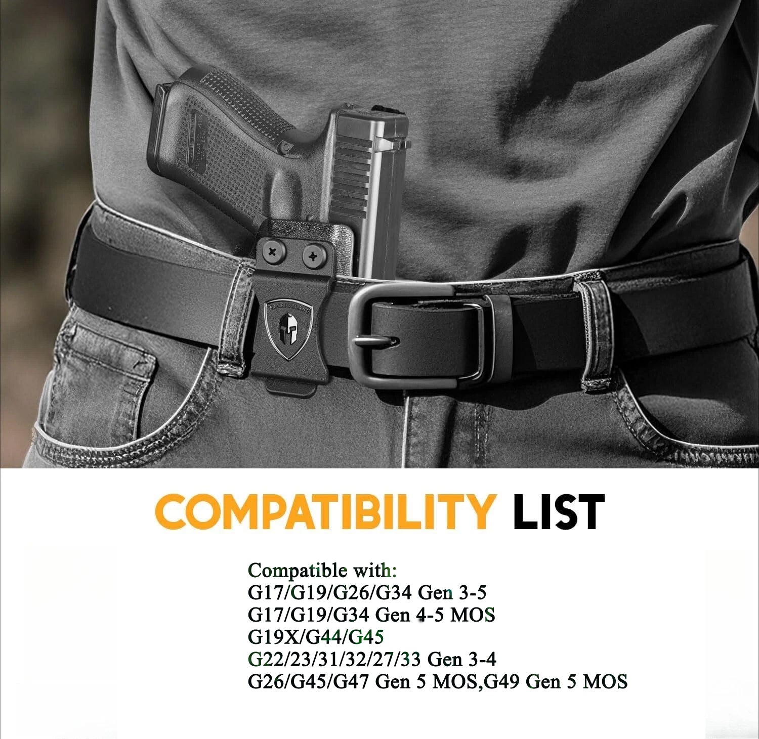 WARRIORLAND IWB Kydex Holster Compatible with Glock G17/G19/G26/G34/ Gen3-5  G17/G19 Gen4-5 MOS  G19X  G23/G32 Gen3-4  G26/G34 Gen5 MOS  G44  G45  G45 MOS, Inside Waistband Appendix Conceal Carry, with Claw & Adj. Retention & Cant, Right Hand - WARRIORLAND