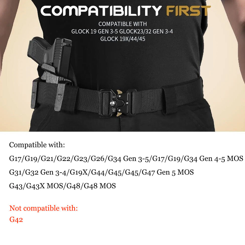 WARRIORLAND Hybrid Kydex & Nylon Holster, Optional for Glock 17/19/23/26/34 Gen3-5、G17/G19 Gen4-5 MOS G19X  G21/G22 Gen5 G26/G34 Gen5 MOS  G32 Gen3-4 G44  G45  G45 MOS G43 G43X  G43X MOS  G48  G48 MOS, Optics Cut & Open Muzzle, Concealed Carry Right Hand - WARRIORLAND