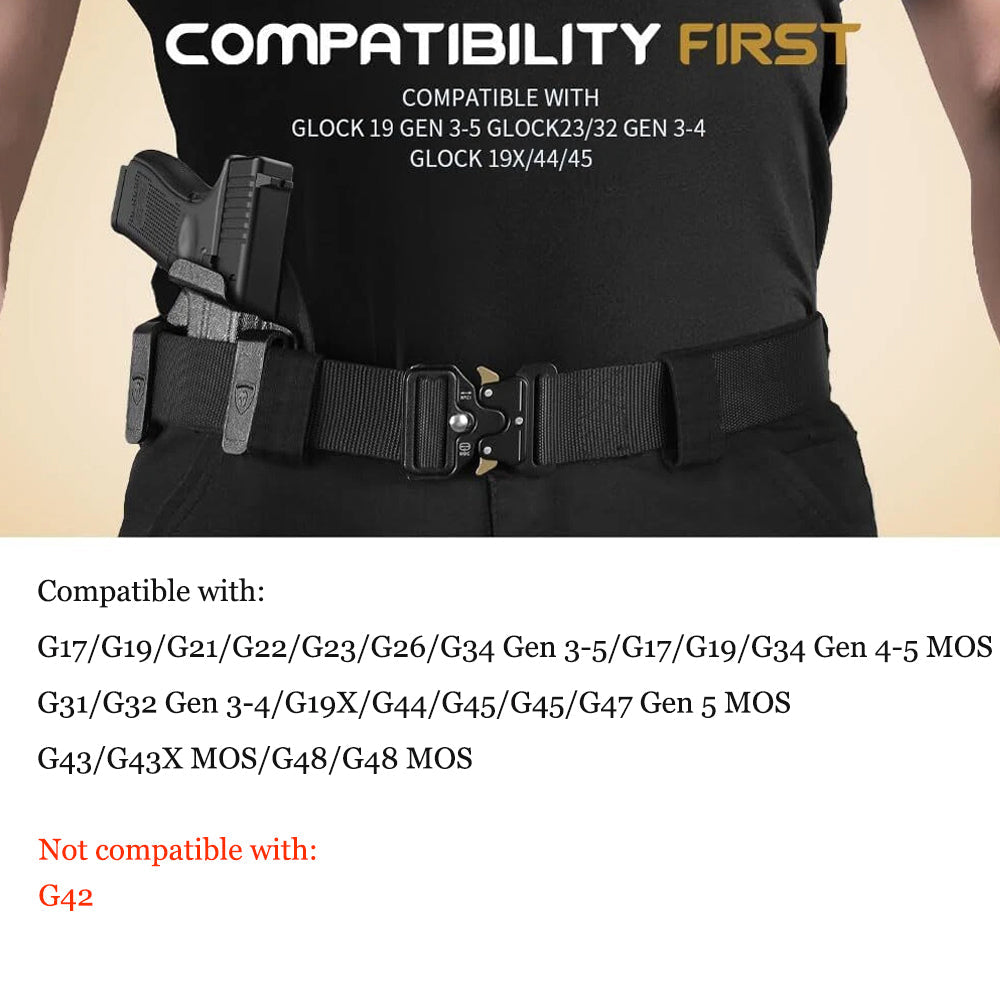 WARRIORLAND Hybrid Kydex & Nylon Holster, Optional for Glock 17/19/23/26/34 Gen3-5、G17/G19 Gen4-5 MOS G19X  G21/G22 Gen5 G26/G34 Gen5 MOS  G32 Gen3-4 G44  G45  G45 MOS G43 G43X  G43X MOS  G48  G48 MOS, Optics Cut & Open Muzzle, Concealed Carry Right Hand - WARRIORLAND