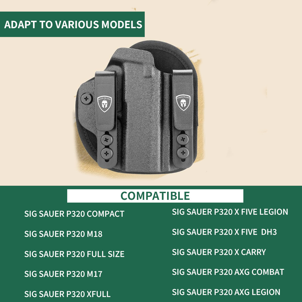 WARRIORLAND Hybrid Kydex & Nylon Holster, Optional for Sig Sauer P320 Compact / P320-M18 / P320 X Carry, Optics Cut & Open Muzzle, Concealed Carry - WARRIORLAND