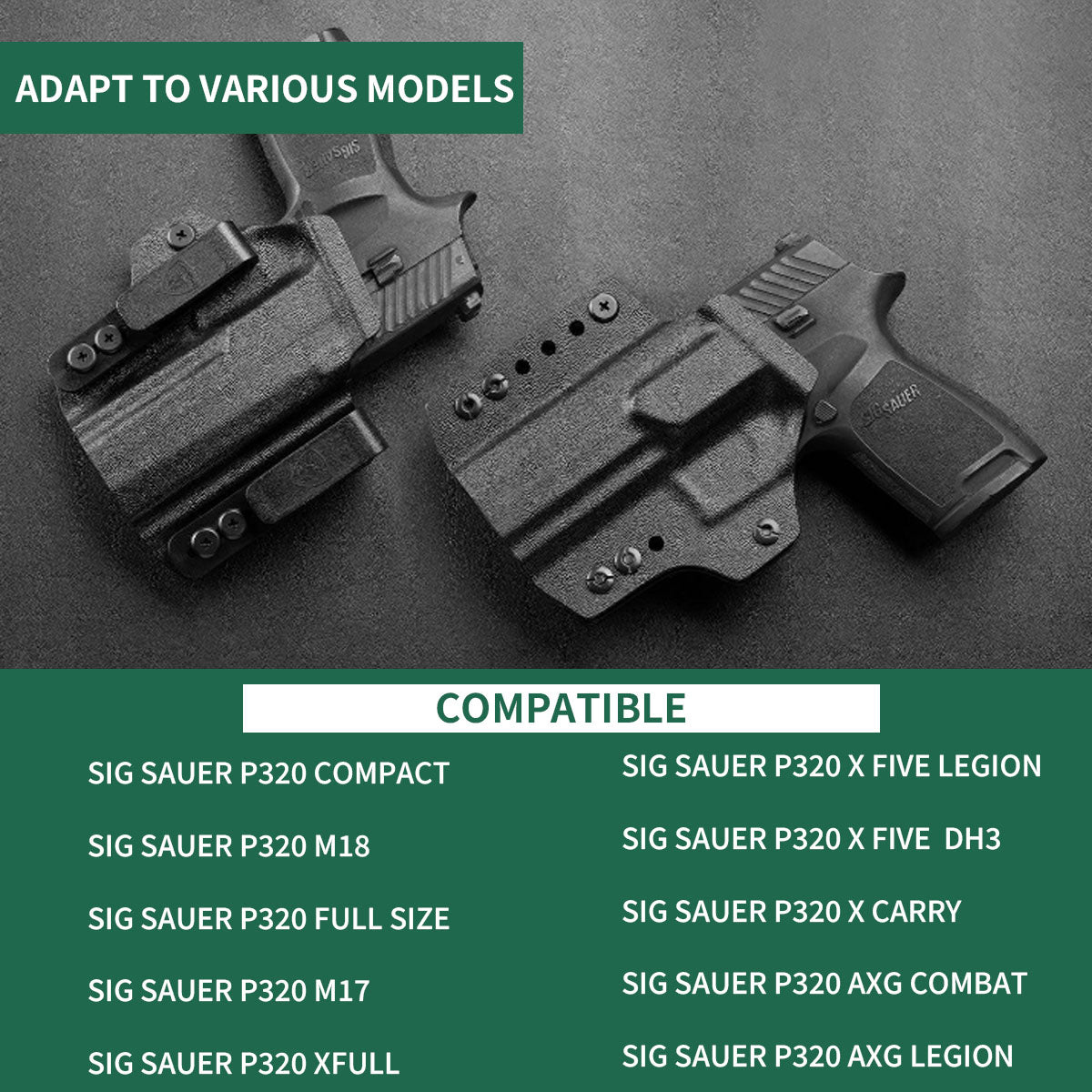 Sig P320 M18 & P320 M17 IWB & OWB Convertible Holster Optics Cut: Sig Sauer P320 Compact M18 & P320 Full Size M17, IWB OWB Combo Holster P320, 1.75 Belt Clip, Adjustable Ride Height, Right Hand - WARRIORLAND