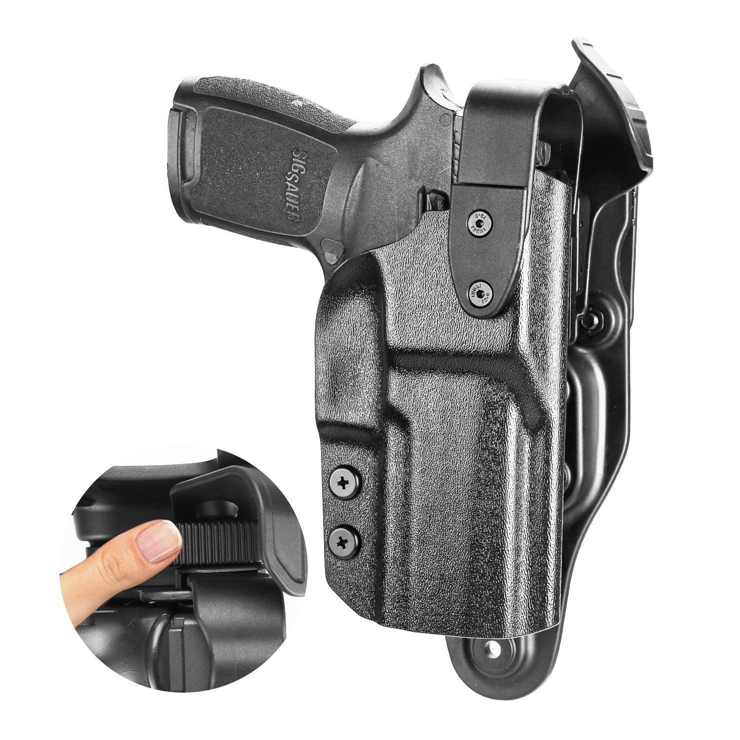 P320 Holster Level II Retention w/Hook Guard & Rotating Hood: Sig Sauer P320 Full Size/Compact/ P320 M17/P320 M18/P320 X Carry/P320 XFM/P320 AXG Combat/P320 X Five, Adj. Retention & Ride Height, Right|WARRIORLAND - WARRIORLAND