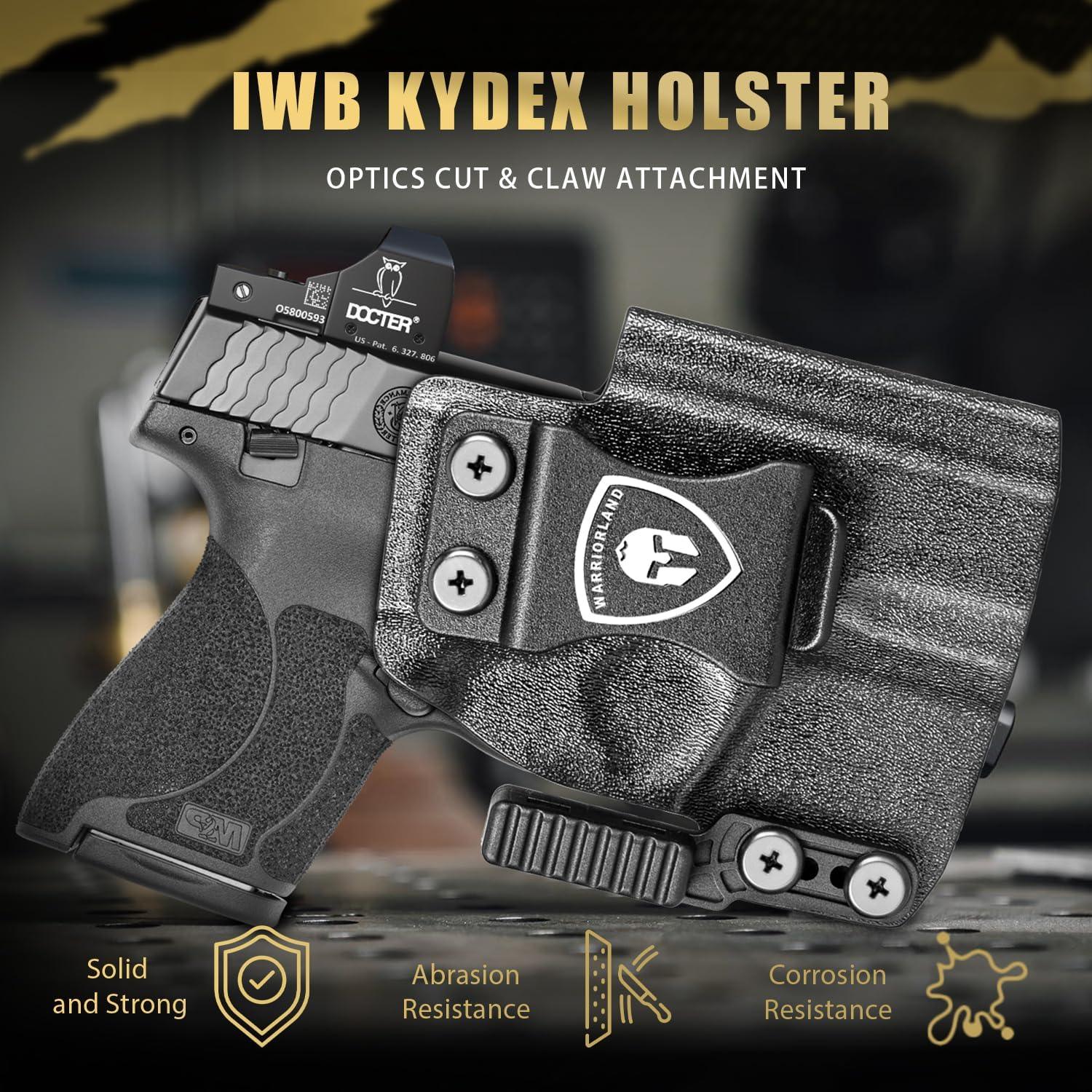 IWB Kydex Holster with Claw Attachment and Optic Cut Fit Smith & Wesson M&P Shield 9mm / .40 Pistol, Inside Waistband Appendix Carry M&P Shield 9mm Holster, Adj. Cant & Retention, Right|WARRIORLAND - WARRIORLAND