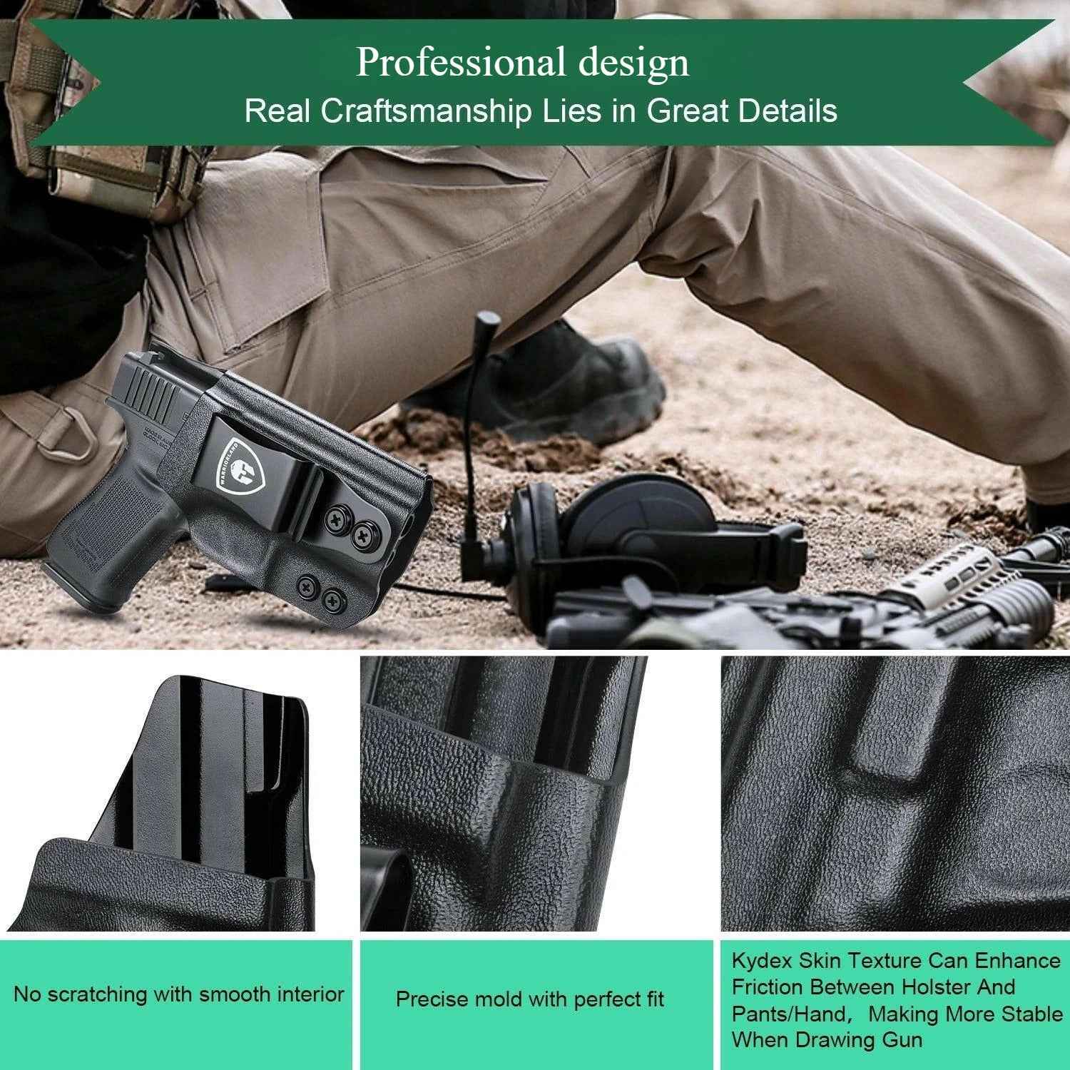 IWB Kydex Glock 43 Holster with Adjustable Ride Height and Metal Belt Clip | WARRIORLAND