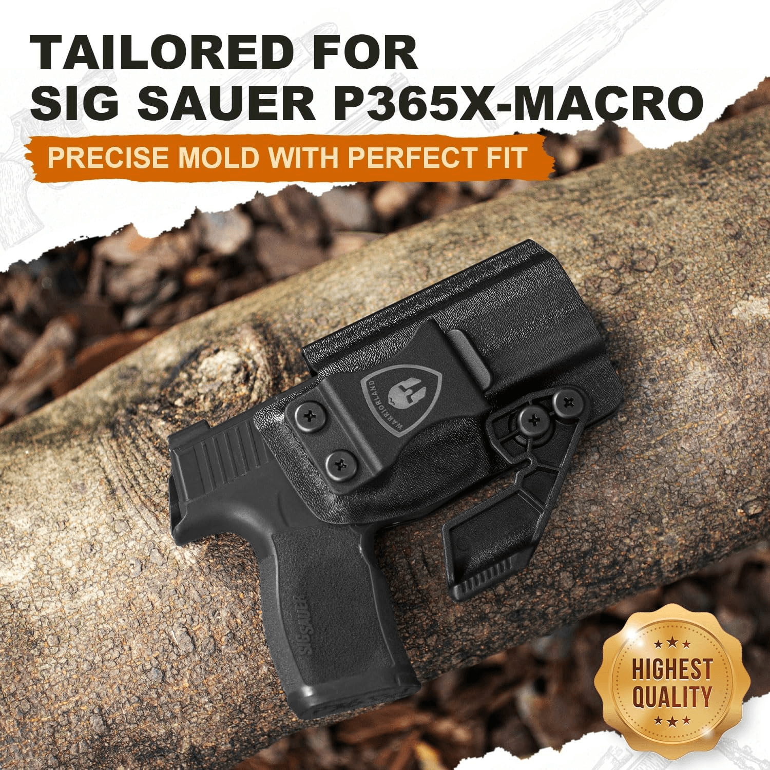 P365 X Macro Holster IWB Kydex Holster Optics Cut Fit: Sig Sauer P365-XMACRO, Inside Waistband Appendix Carry Holster Sig P365 X Macro, Adj. Retention & Cant, Right Hand|WARRIORLAND - WARRIORLAND