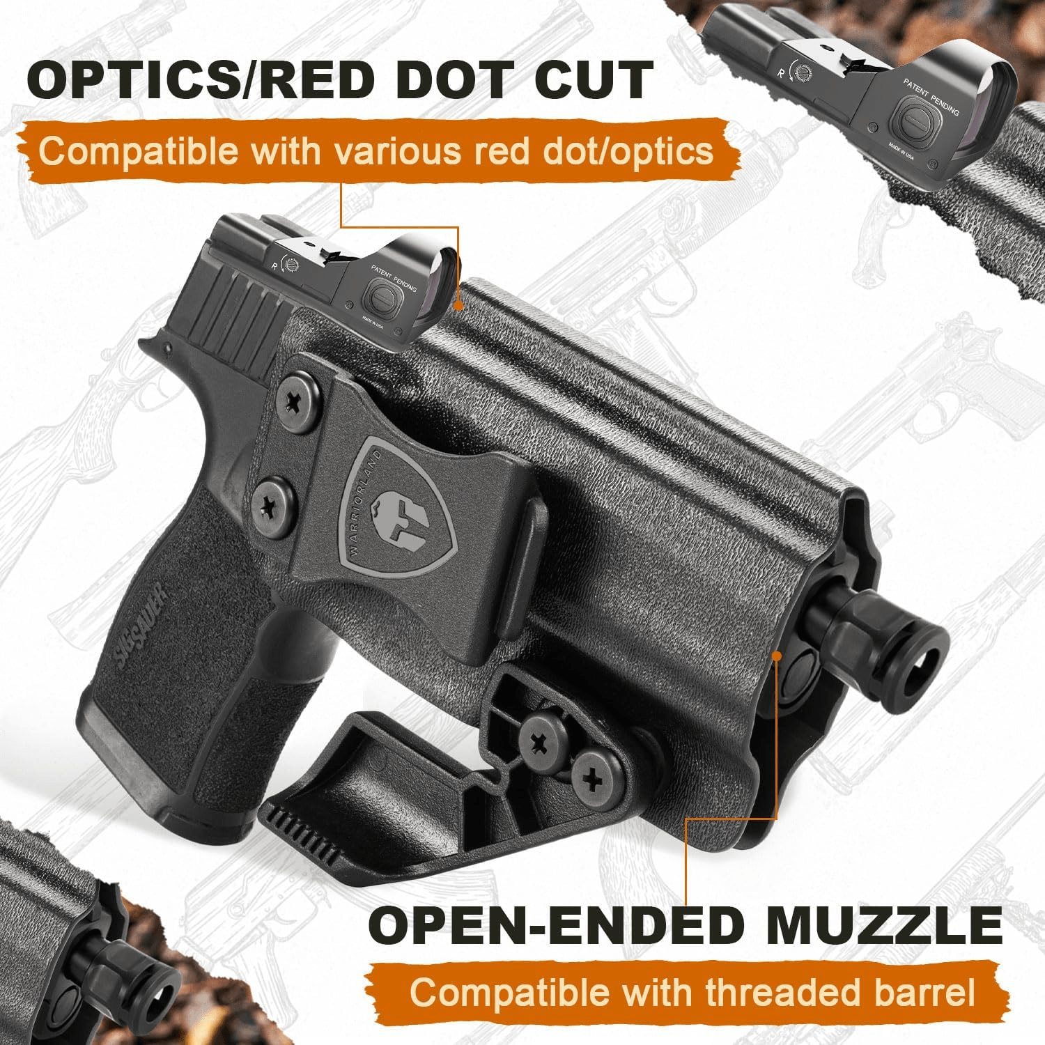 P365 X Macro Holster IWB Kydex Holster Optics Cut Fit: Sig Sauer P365-XMACRO, Inside Waistband Appendix Carry Holster Sig P365 X Macro, Adj. Retention & Cant, Right Hand|WARRIORLAND - WARRIORLAND