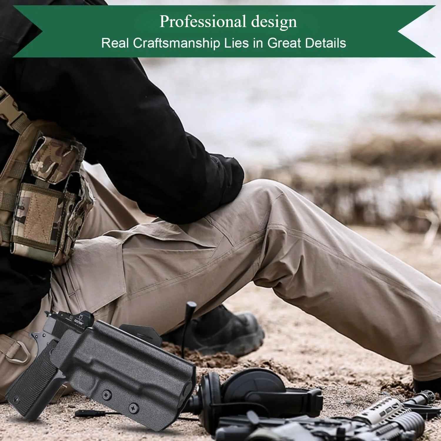 Open Carry OWB Kydex Paddle Holster for 1911  .45 ACP Pistol No Rail with Red Dot Paddle Appendix Fully Trigger Guard | WARRIORLAND