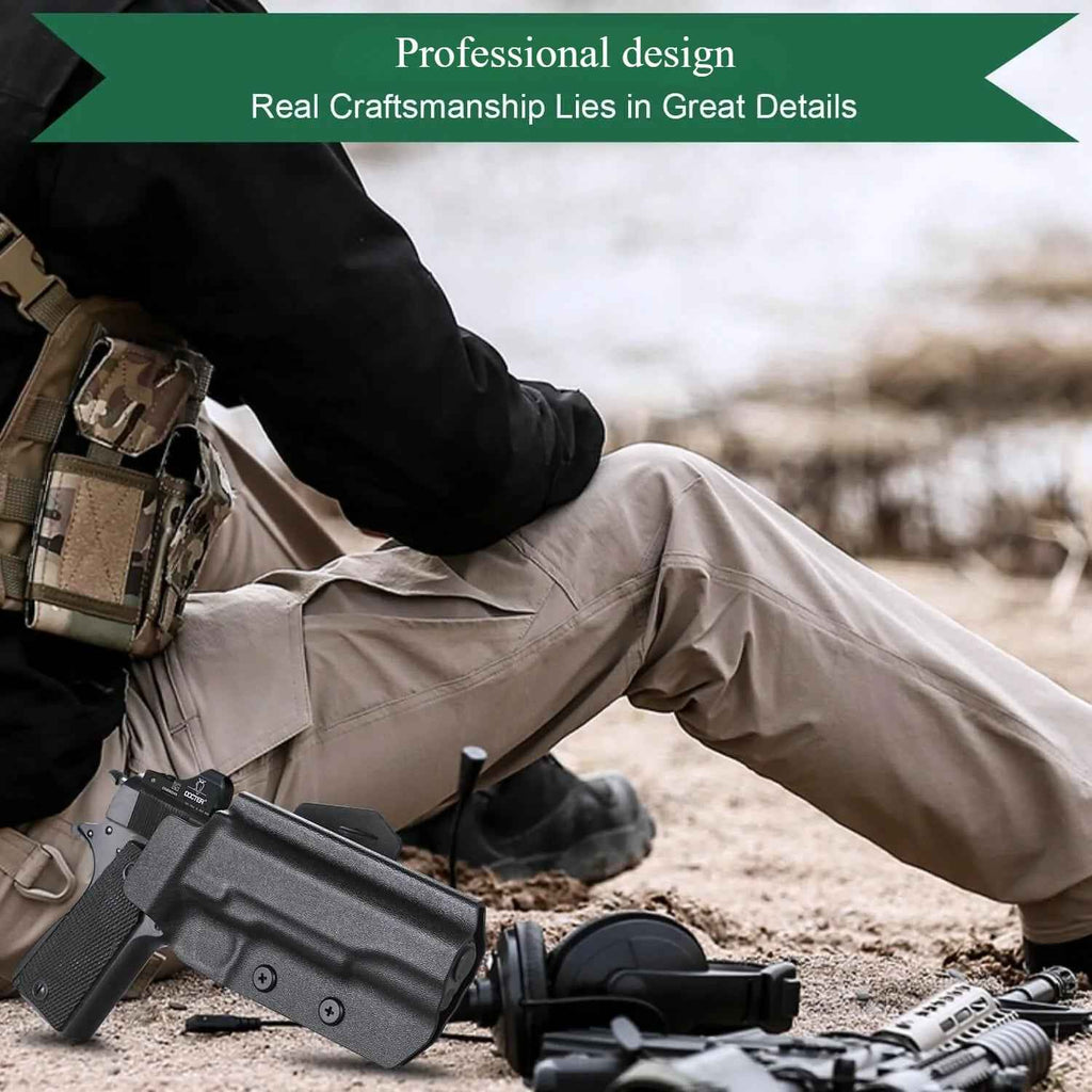 Open Carry OWB Kydex Paddle Holster for 1911  .45 ACP Pistol No Rail with Red Dot Paddle Appendix Fully Trigger Guard | WARRIORLAND