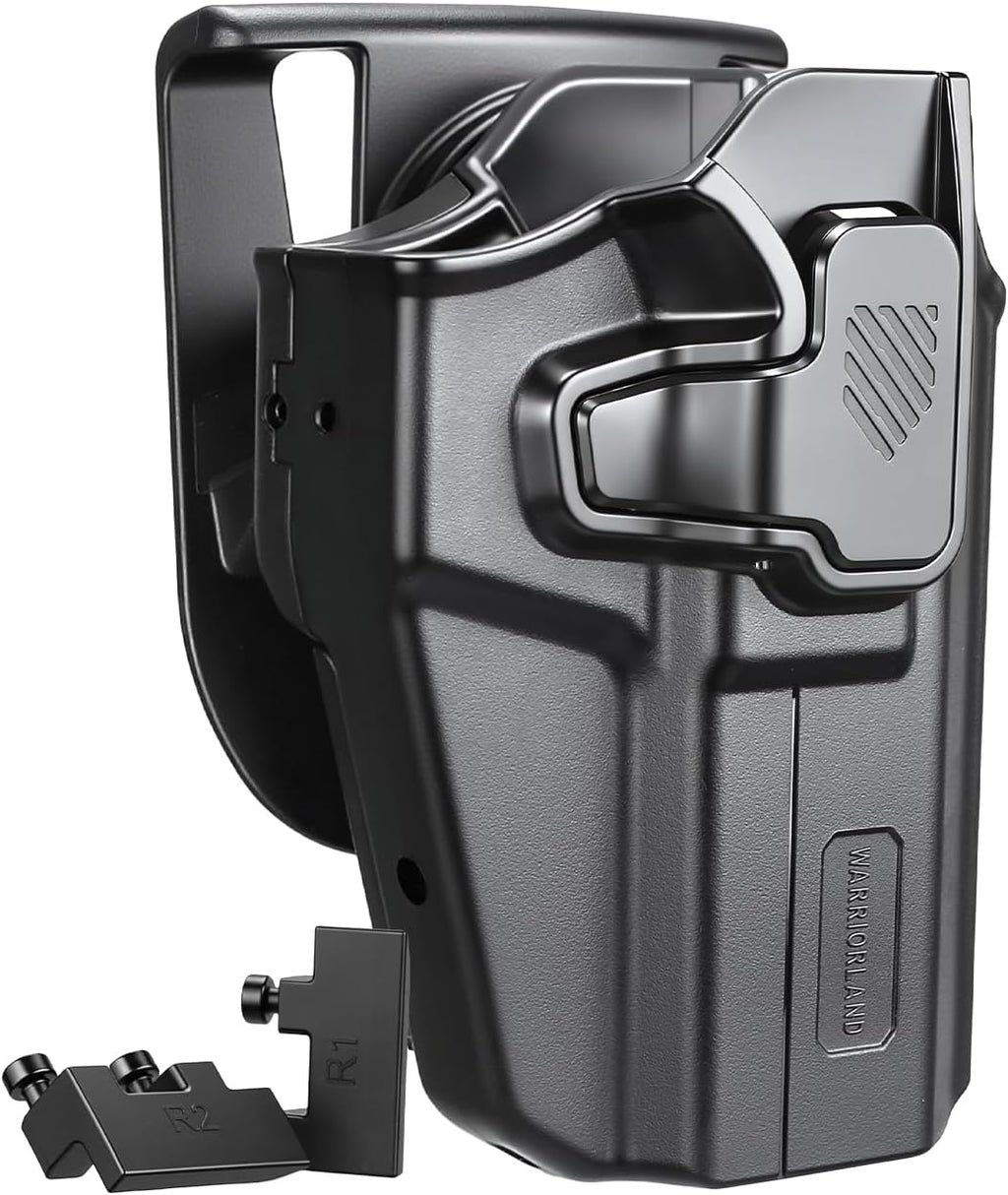 WARRIORLAND Universal OWB Gun Holster w/Optic Cut Ready – Fits Most Popular Compact to Full Size Handguns with 4”–5.3” Barrel – Level II Retention, 360° Adjustable Paddle for 1.5-2.0" Belt, Right Hand - WARRIORLAND