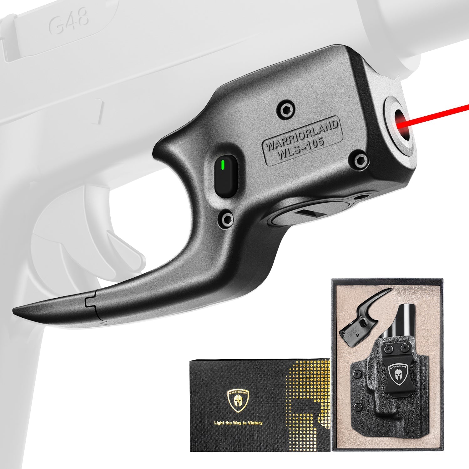 Red Laser Sight Designed to Fit Glock 48 with Holster Combo, Red Beam Sight with Power Indicator, Custom-Made IWB Kydex Holster Right Hand, WLS-105 w/ G48 Holster - WARRIORLAND