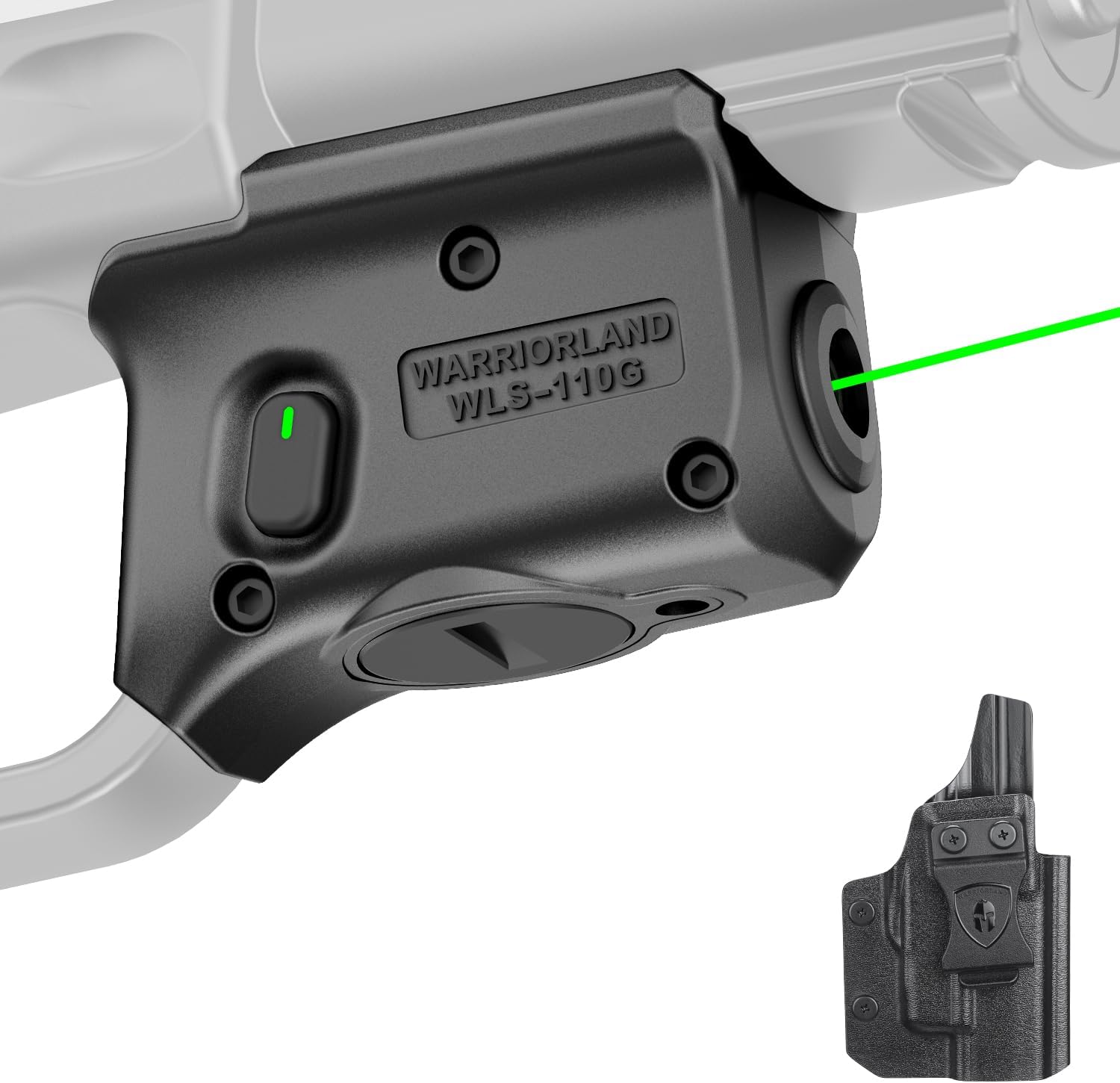 WARRIORLAND Kydex Holster for Gun with Green Laser Light Combo Fit for Hellcat Pro Pistol, WLS-110G Laser Beam Sight with Power Indicator & Concealed Carry IWB Right-Hand Holster - WARRIORLAND