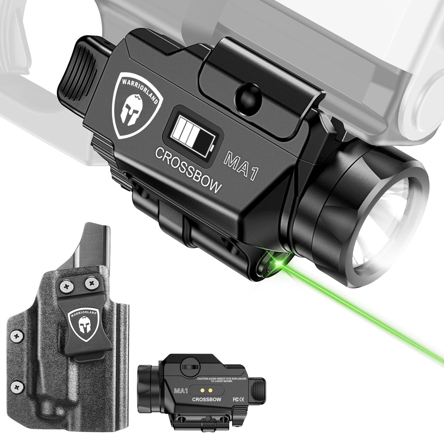 Universal Light Laser Combo with P320 Compact M18 Holster, Green Beam & LED Tactical Light, USB Rechargeable Flashlight-Screen Displays Battery Status, Crossbow MA1 w/ P320 M18 Holster|WARRIORLAND - WARRIORLAND