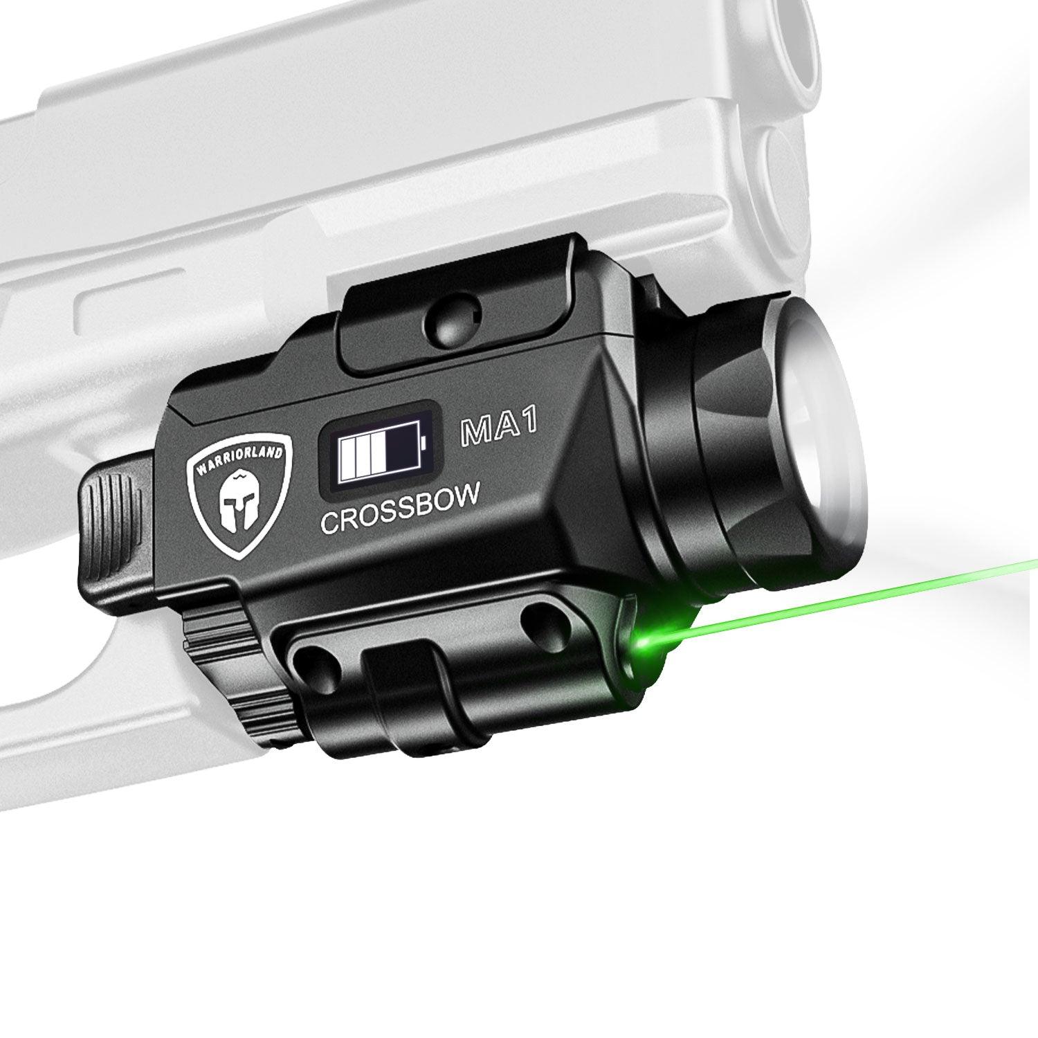 Crossbow MA1 800 Lumens Rail Mounted Universal Weaponlight for Pistol, Green Laser & White LED Combo Tactical Light, Magnetic USB Rechargeable Flashlight-Screen Displays Battery Status|WARRIORLAND - WARRIORLAND