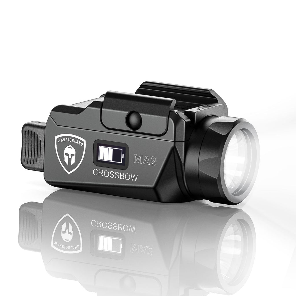 WARRIORLAND MA2 Compact Pistol Light, Fits G17/ G19/ P365/ G3C/ G2C/ M&P 9/Hellcat Pro/1911 and Other 60+ Handguns, 800-Lumen Universal Rail Mounted Tactical Weapon Flashlight, Screen Power Indicator - WARRIORLAND