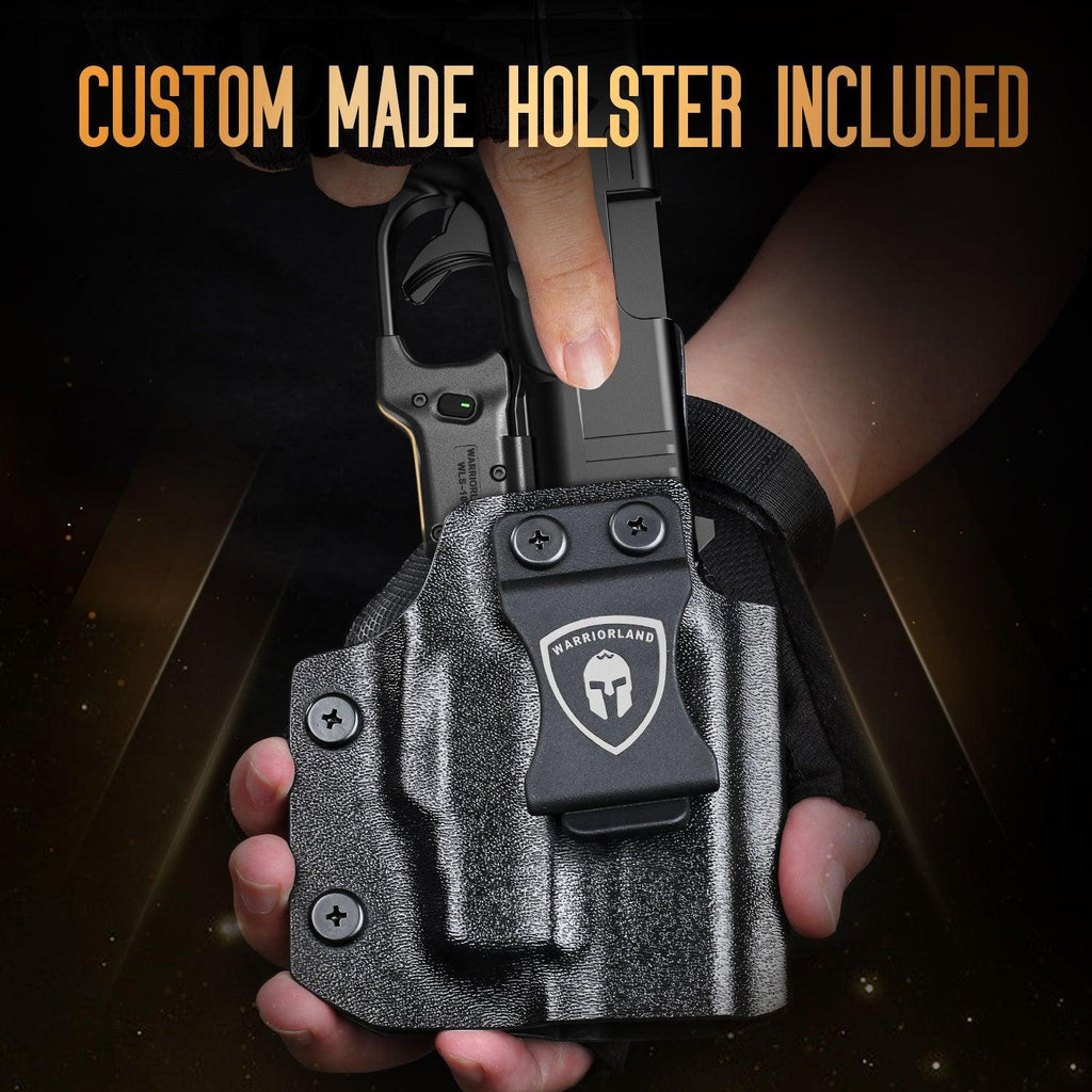 Green Laser Sight Designed to Fit Glock 43X MOS with Holster Combo, Green Beam Sight with Power Indicator, Custom-Made IWB Kydex Right Hand Holster, WLS-100G w/ G43X MOS Holster|WARRIORLAND - WARRIORLAND