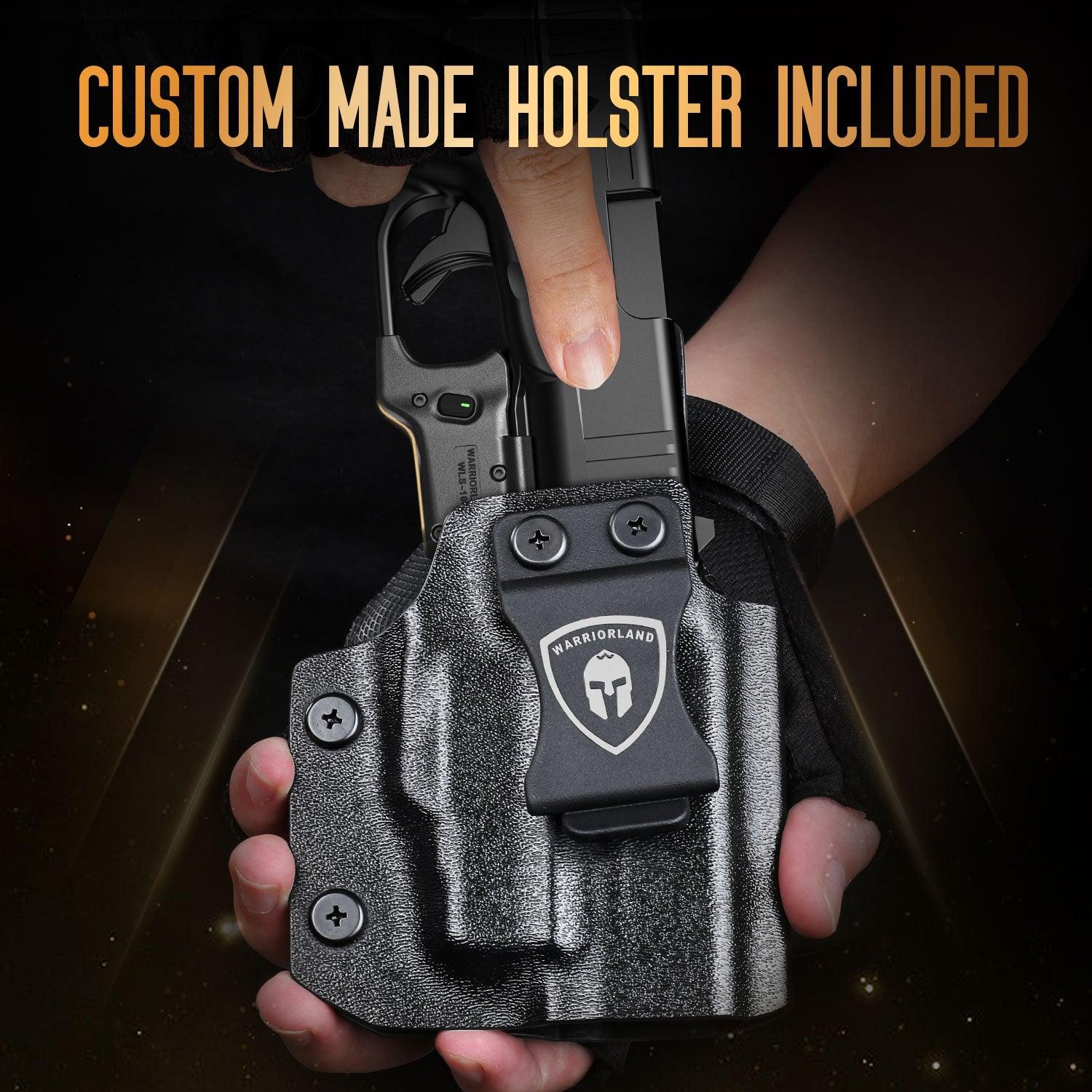 Green Laser Sight Designed to Fit Glock 43X MOS with Holster Combo, Green Beam Sight with Power Indicator, Custom-Made IWB Kydex Right Hand Holster, WLS-100G w/ G43X MOS Holster|WARRIORLAND - WARRIORLAND