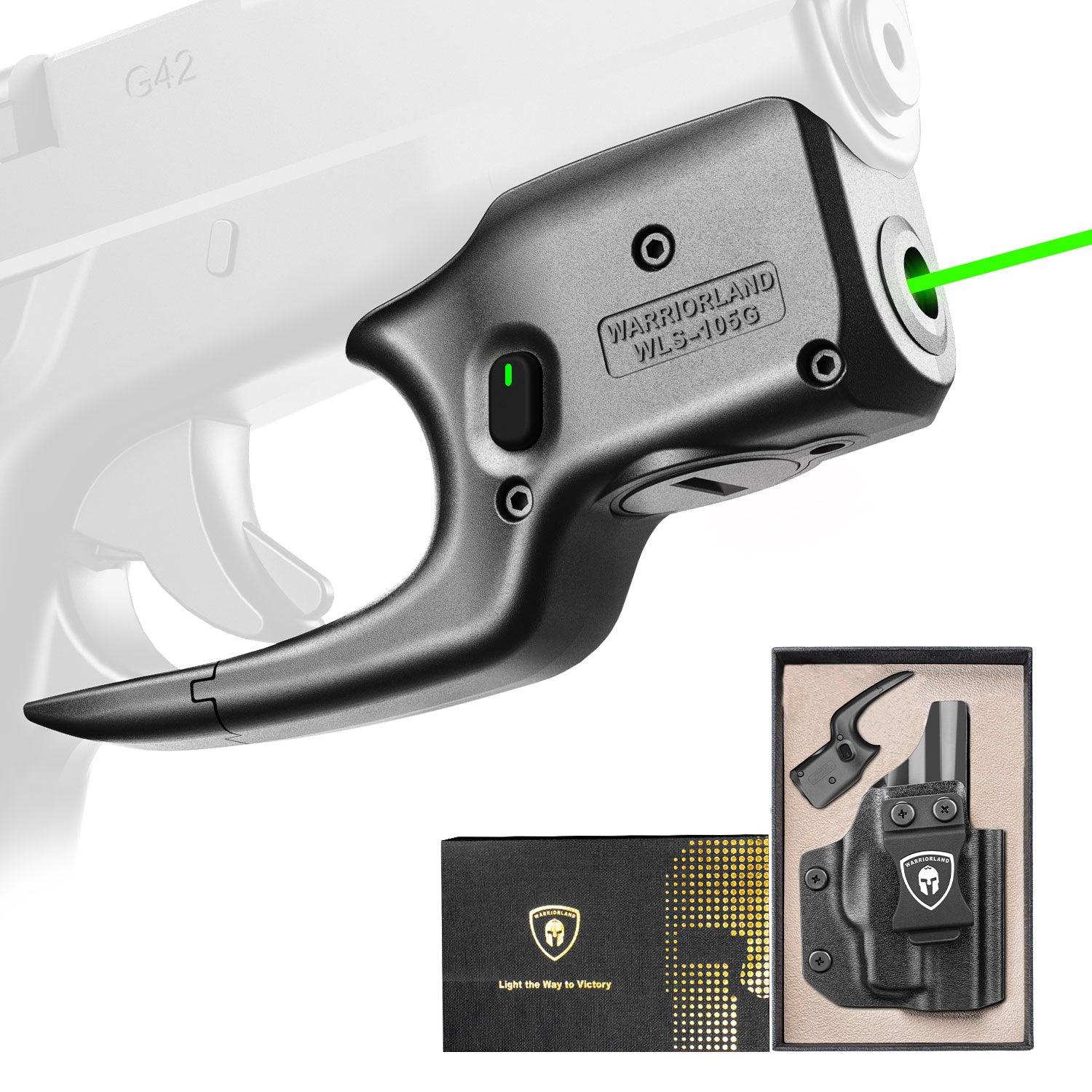 Green Laser Sight Designed to Fit Glock G42 with Holster Combo, Green Beam Sight with Power Indicator, Custom-Made IWB Kydex Holster Right Hand, Windage and Elevation Adjustment, WLS-105G - WARRIORLAND