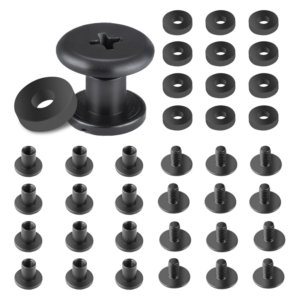 WARRIORLAND 12-Pack Black Chicago Screws, DIY Screw Kits for Kydex & Leather Gun Holsters/Clips and Knife Sheaths, Includes Phillips Truss Heads + Open Slotted Fasteners + Rubber Washers/Spacers - WARRIORLAND