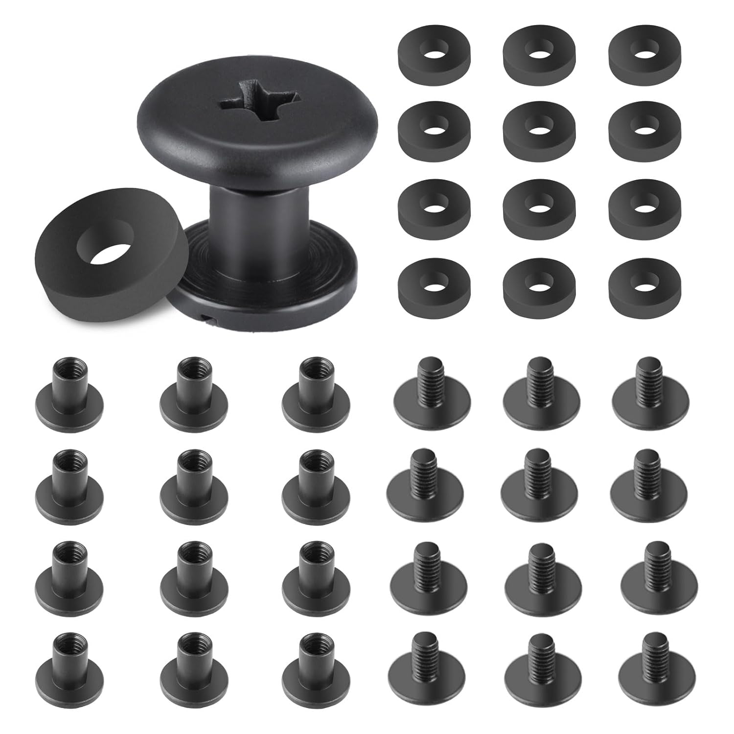 WARRIORLAND 12-Pack Black Chicago Screws, DIY Screw Kits for Kydex & Leather Gun Holsters/Clips and Knife Sheaths, Includes Phillips Truss Heads + Open Slotted Fasteners + Rubber Washers/Spacers - WARRIORLAND