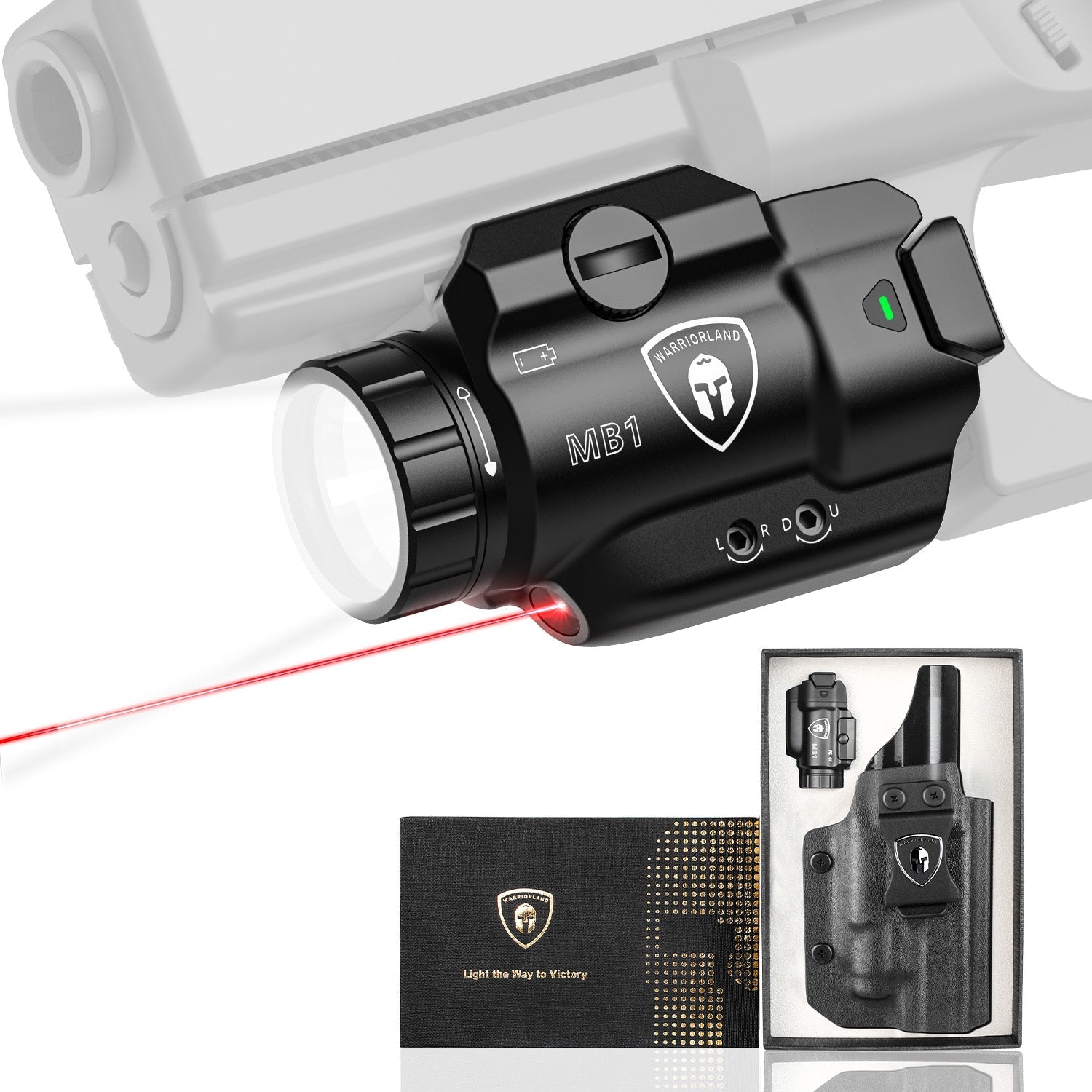 WARRIORLAND MB1 500 Lumens Portable Universal Rail Mounted Weapon Light -Red Laser & White LED Combo with Fit for G21 Kydex Holster-Three Operation Modes & Power Indicator MB1w/G21 Holster - WARRIORLAND