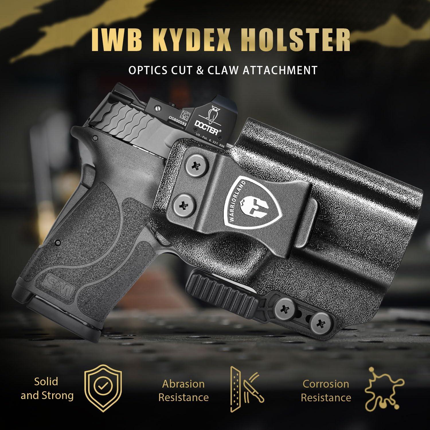 IWB Kydex Holster with Claw Attachment and Optic Cut Fit Smith & Wesson M&P Shield 9mm EZ / .380 EZ Pistol, Inside Waistband Appendix Carry M&P 9mm Shield EZ Holster, Adj. Cant & Retention|WARRIORLAND - WARRIORLAND