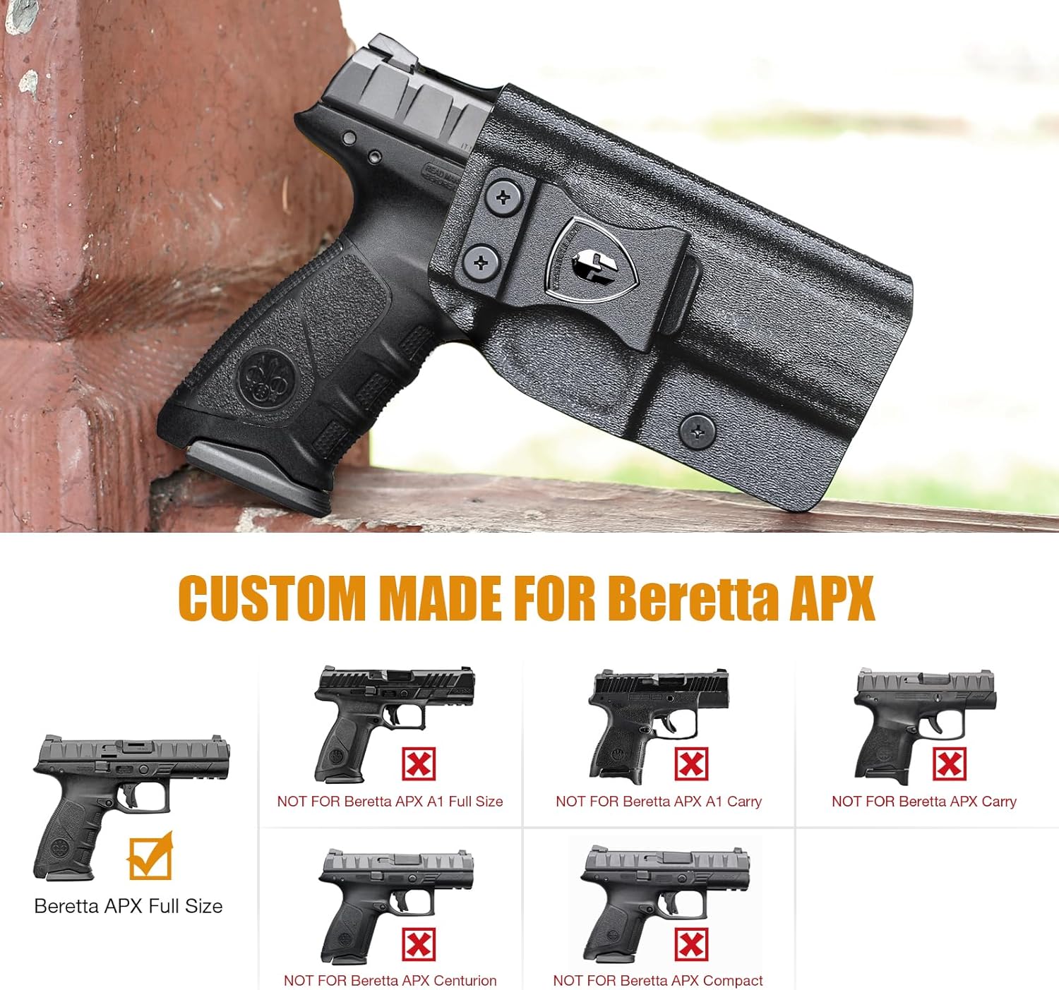 WARRIORLAND IWB Kydex Holster Compatible with Beretta APX Full Size Adjustable Cant & Retention Concealed Carry Posi-Click Lock Right Hand - WARRIORLAND