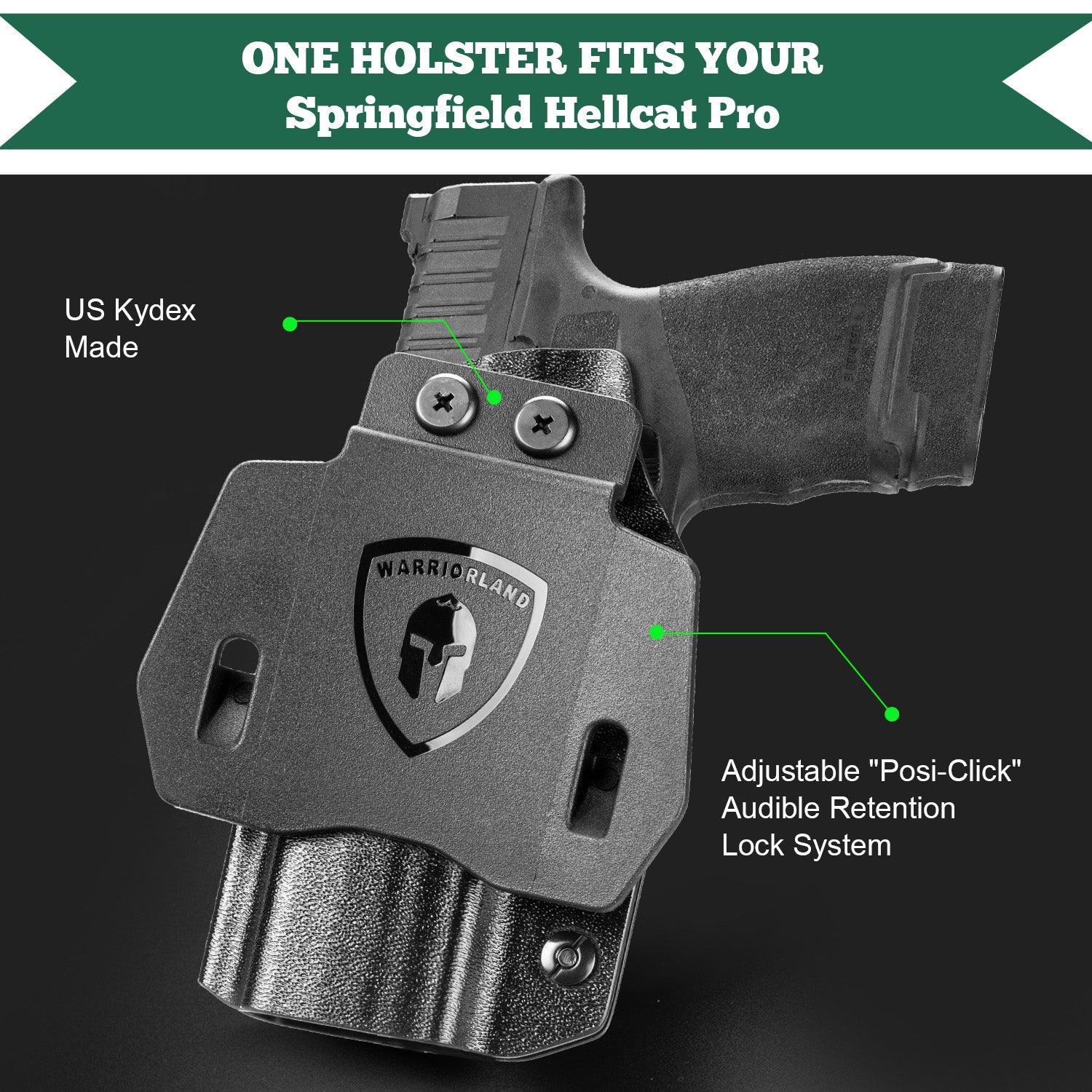 Hellcat Pro Holster OWB Kydex Holster Optics Cut: Springfield Armory Hellcat Pro & Hellcat Pro OSP Pistol, Outside Waistband Open Carry OSP Holster with 1.75 Inch Paddle, Adj. Retention & Cant, Right|WARRIORLAND - WARRIORLAND