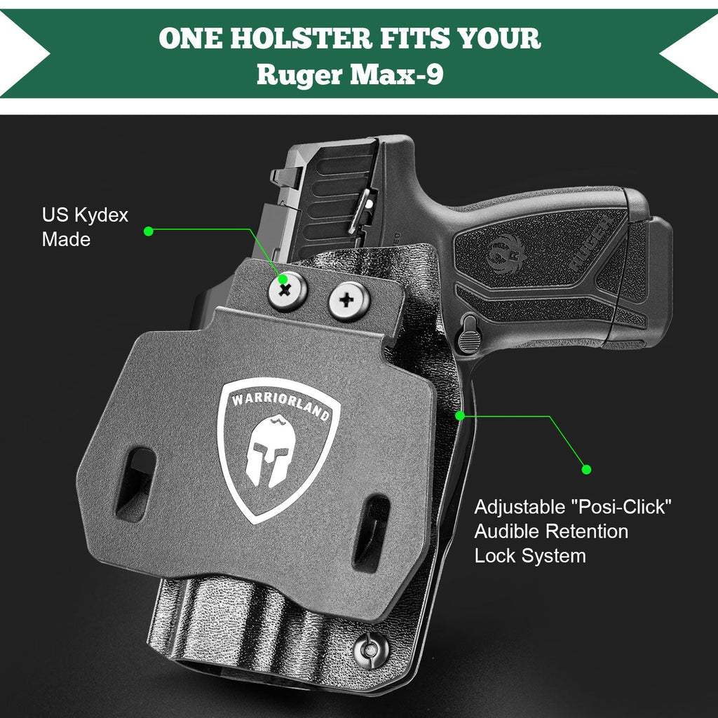 OWB Holster Optics Cut Fit Ruger Max-9 Pistol, Outside Waistband Open Carry Max 9 Holster with 1.75 Inch Paddle, Adj. Retention & Cant, Right Hand|WARRIORLAND - WARRIORLAND