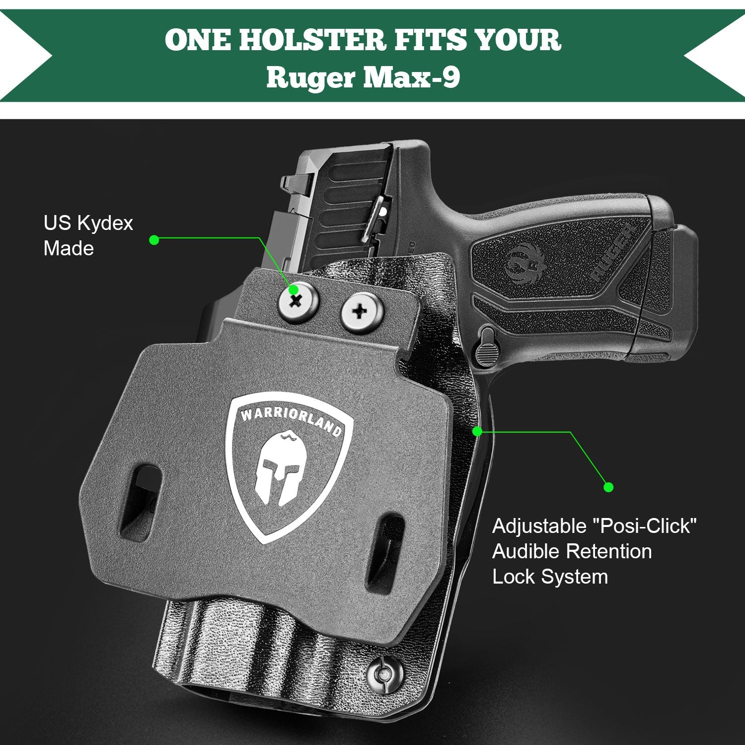 OWB Holster Optics Cut Fit Ruger Max-9 Pistol, Outside Waistband Open Carry Max 9 Holster with 1.75 Inch Paddle, Adj. Retention & Cant, Right Hand|WARRIORLAND - WARRIORLAND