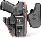WARRIORLAND IWB Hybrid Holster Compatible with Glock 17/ 19 Gen 3-5 & 23/ 32 Gen 3-4 & G19X 44 45 & their MOS version, Concealed Carry Polymer & Leather Holster with Claw/Optics Cut Ready, Right Hand（Brown） - WARRIORLAND