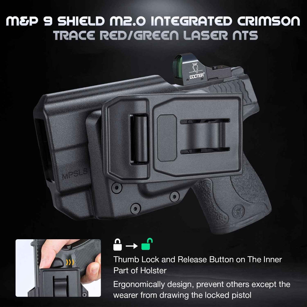 Level II Retention Thumb Release OWB Holster M&P 9 SHIELD M2.0 INTEGRATED CRIMSON TRACE RED/GREEN LASER NTS-Incompatible with any Laser/Light