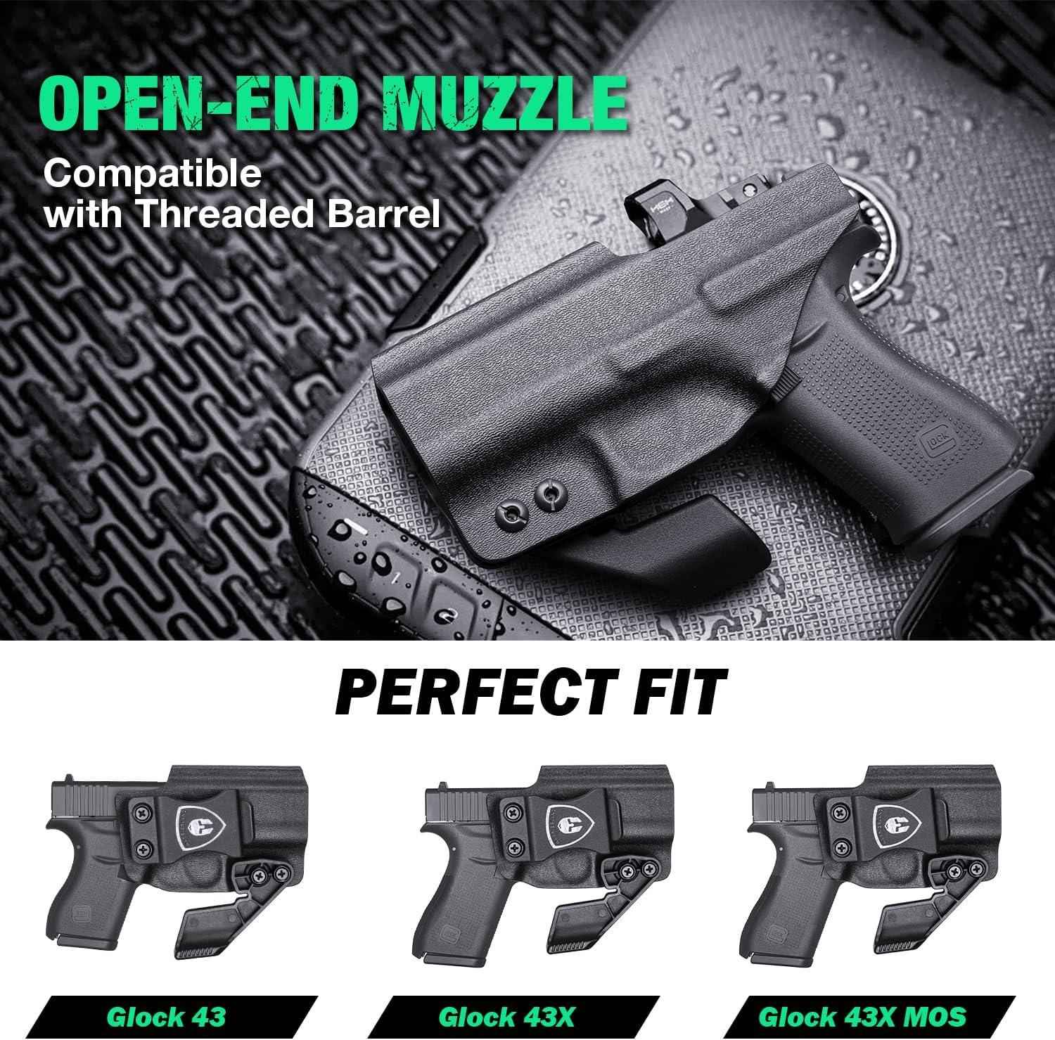 Glock 43X MOS IWB Kydex Holster with Claw, Also Fit 43/43x Red Dot Optics Ready Holster, Appendix Concealment Carry for Fat Guys, Right Hand | WARRIORLAND