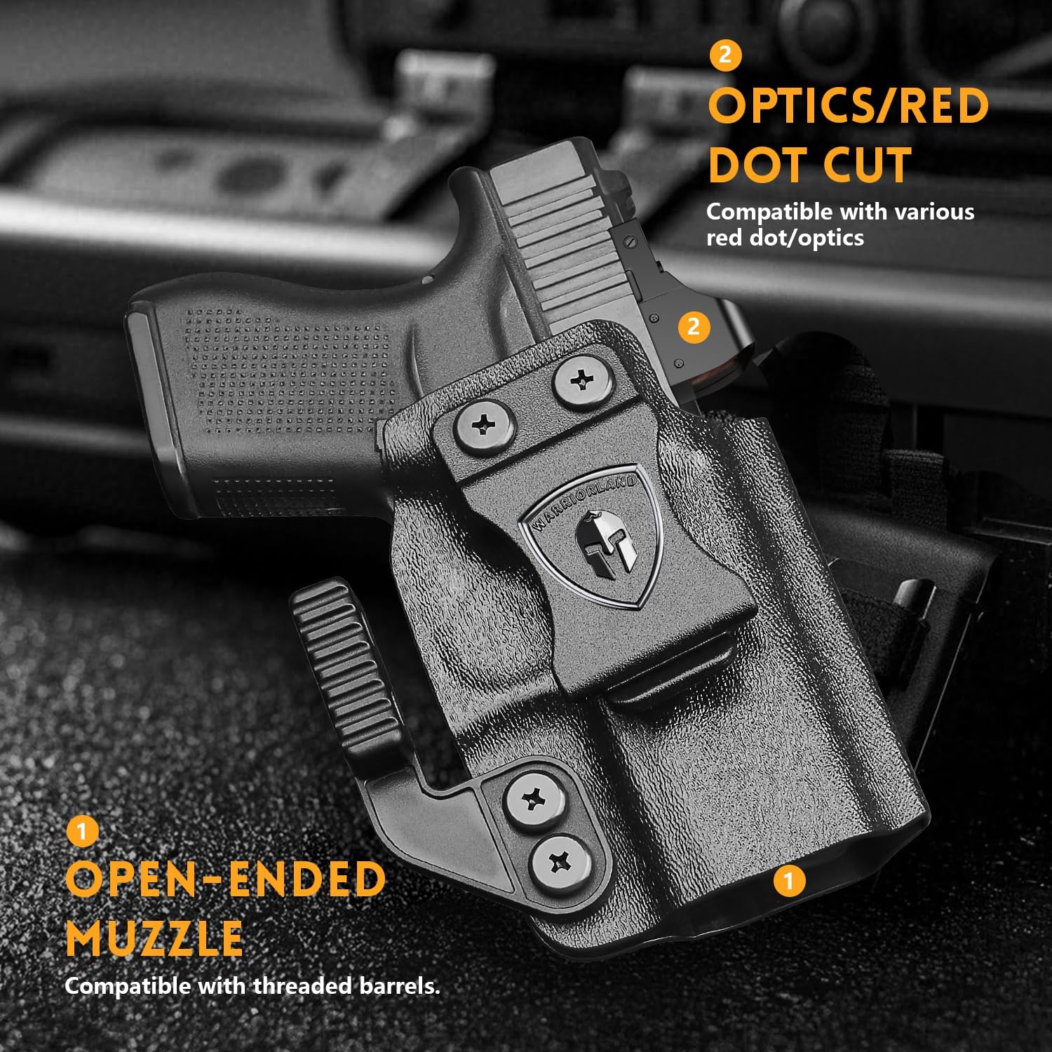WARRIORLAND Kydex Holster, Fits Glock 43 / 43X / 43X MOS, IWB Carry, Adj. Retention, with Claw & Right-Hand - WARRIORLAND