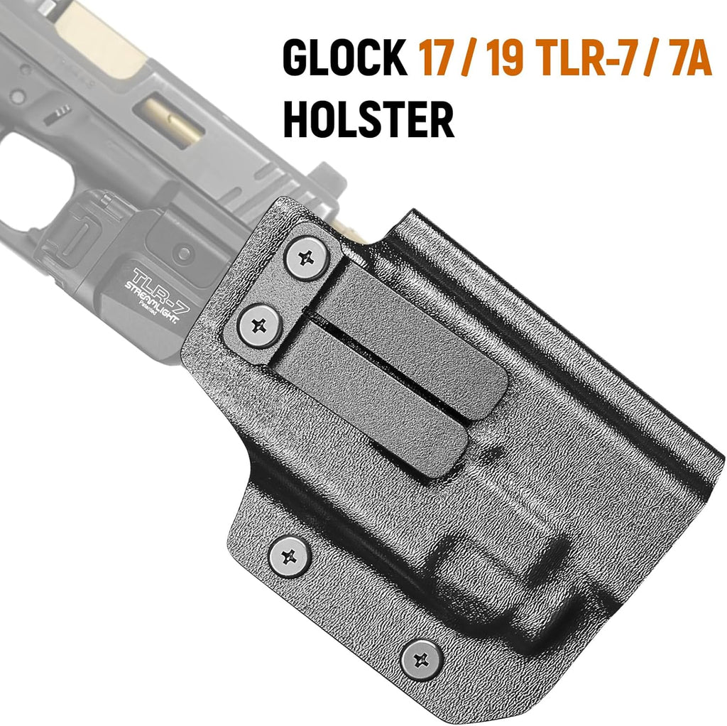 IWB Kydex Holster for Glock 19 with TLR7/ TLR7A, Fit Glock 17/19 Gen 3-5, 23/32 Gen 3-4 & 19X/ 44/45, Inside Waistband Conceal Carry, Optic Cut, Adj. Cant & Retention, Right Hand - WARRIORLAND