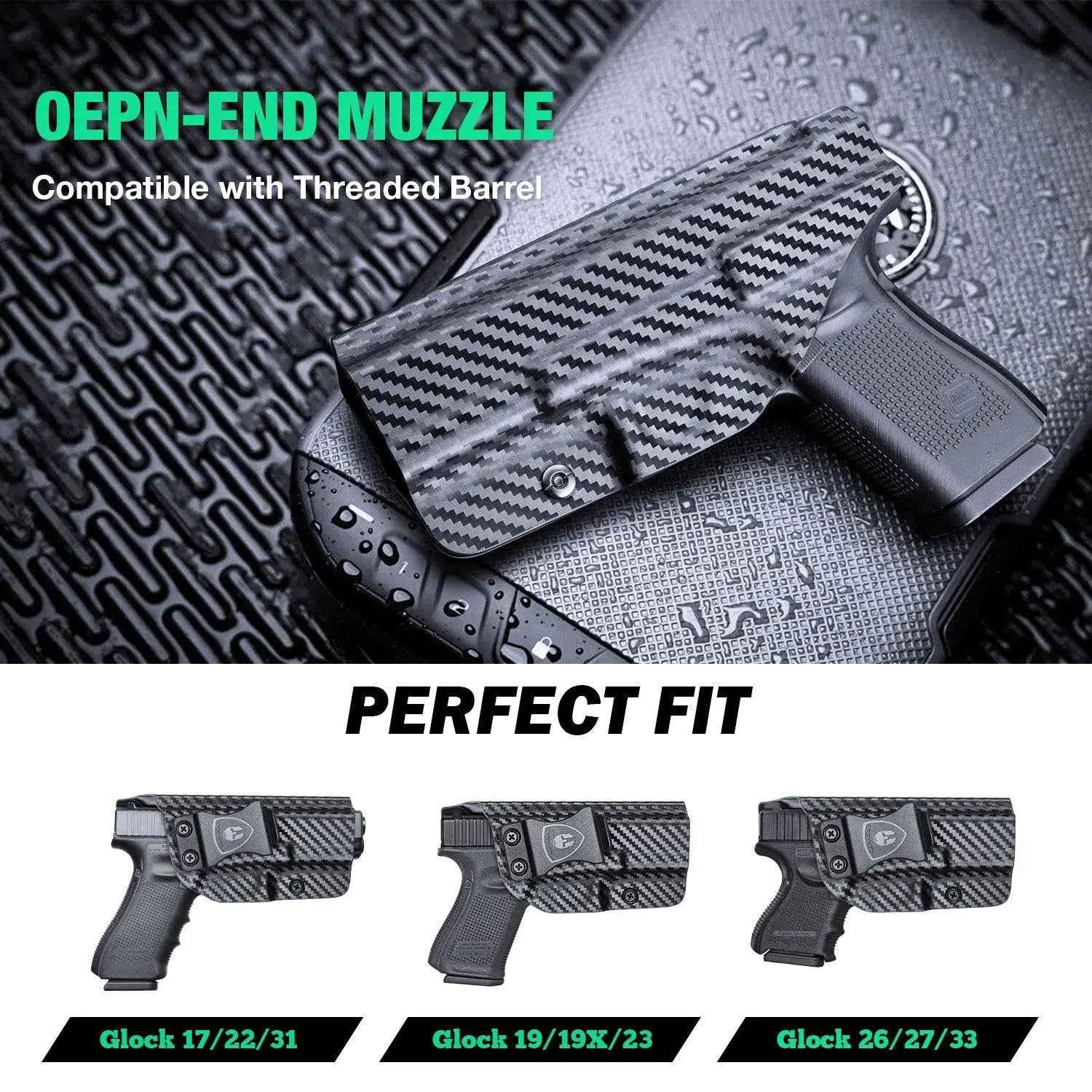 Glock Inside Waistband Holster for Gen 4 5 19X 44 45 - WARRIORLAND Carbon Fiber Kydex IWB Holster