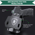 Walther PPS M2 OWB Holster Kydex Made Optics Cut: Walther PPS M2 Pistol, Outside Waistband Open Carry PPS M2 Holster with 1.75 Inch Paddle, Adj. Retention & Cant, Right Hand|WARRIORLAND - WARRIORLAND