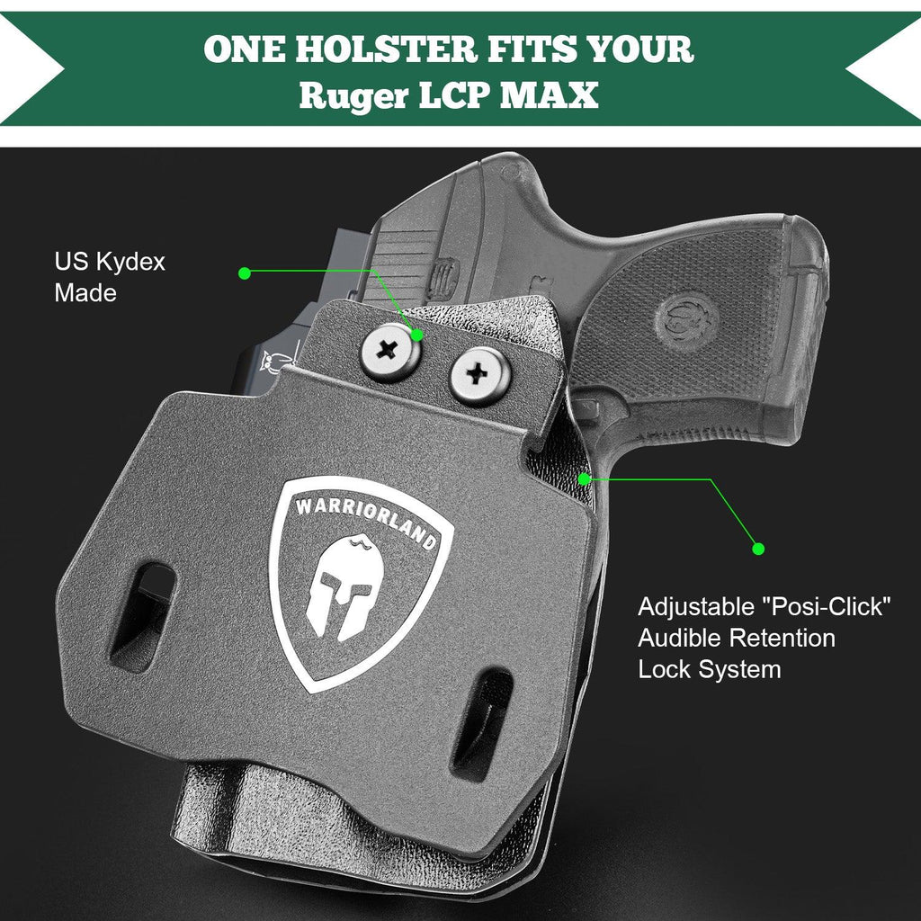 OWB Holster Optics Cut Fit Ruger LCP Max Pistol, Outside Waistband Open Carry Max .380 Holster with 1.75 Inch Paddle, Adj. Retention & Cant, Right Hand|WARRIORLAND - WARRIORLAND