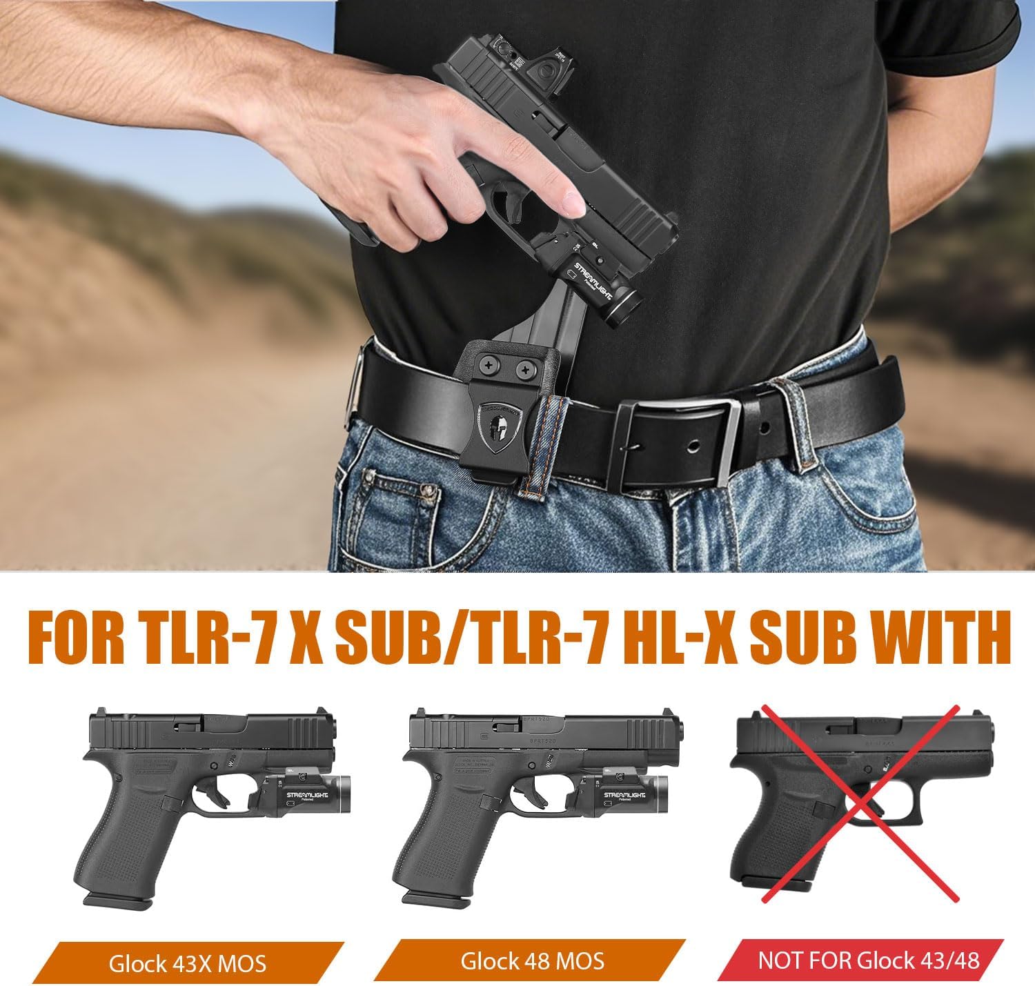 WARRIORLAND IWB Kydex Holster for Glock 43X MOS / 48 MOS with TLR-7X Sub or TLR-7 HL-X Sub – Optic Cut | Full Sweat Guard | Posi-Click Retention | Adj. Cant & Retention, Right Hand - WARRIORLAND