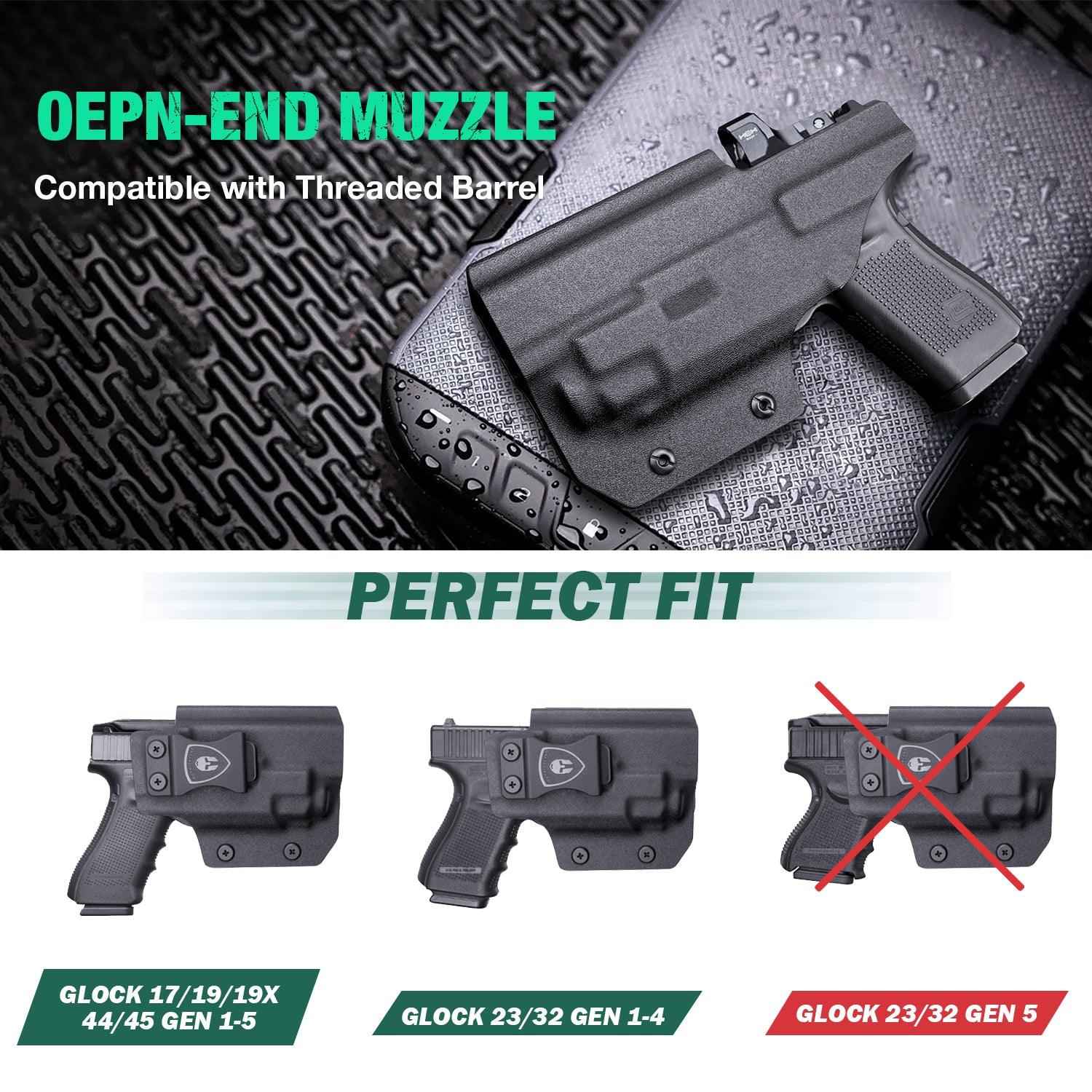 Glock 19 TLR8/TLR8A Holster IWB Kydex Holster Optic Cut Fit: Glock 17 19 19X 44 45 Gen 3-5 & Glock 23 32 Gen 3-4 TLR-8/TLR-8A, Inside Waistband Conceal Carry, Adj Retention, Right Hand | WARRIORLAND