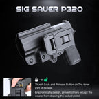 WARRIORLAND OWB KYDEX Holster Thumb Release & Optics Cut Fit: Sig P320 Compact M18 / P320 Full Size M17 / P320-XFIVE Legion, Outside Waistband 360 Degree Adj. Fits 1.5"-2.25" Belt, Right Hand - WARRIORLAND