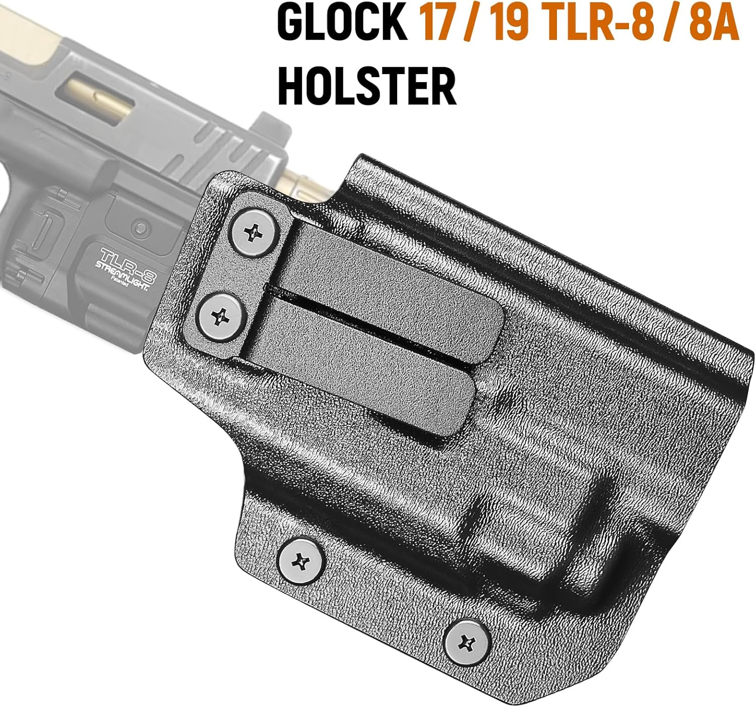 IWB Kydex Holster for Glock 19 with TLR8/ TLR8A, Fit Glock 17/19 Gen 3-5, 23/32 Gen 3-4 & 19X/ 44/45, Inside Waistband Conceal Carry, Optic Cut, Adj. Cant & Retention, Right Hand - WARRIORLAND