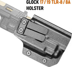 IWB Kydex Holster for Glock 19 with TLR8/ TLR8A, Fit Glock 17/19 Gen 3-5, 23/32 Gen 3-4 & 19X/ 44/45, Inside Waistband Conceal Carry, Optic Cut, Adj. Cant & Retention, Right Hand - WARRIORLAND