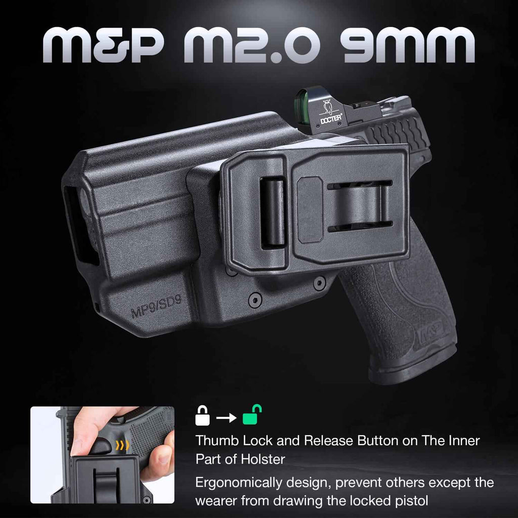 Level II Retention Thumb Release OWB Holster S&W M&P 9mm Polymer Holster Appendix Open Carry Trigger Guard with Red Dot Optics Cut | WARRIORLAND