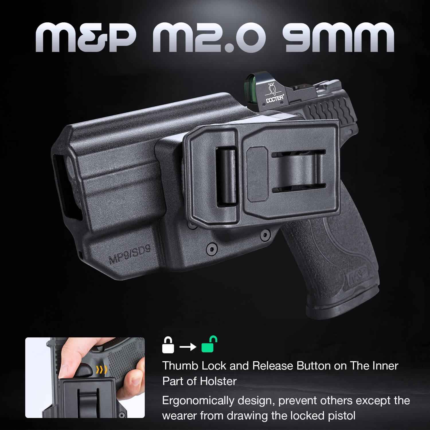 Level II Retention Thumb Release OWB Holster S&W M&P 9mm Polymer Holster Appendix Open Carry Trigger Guard with Red Dot Optics Cut | WARRIORLAND